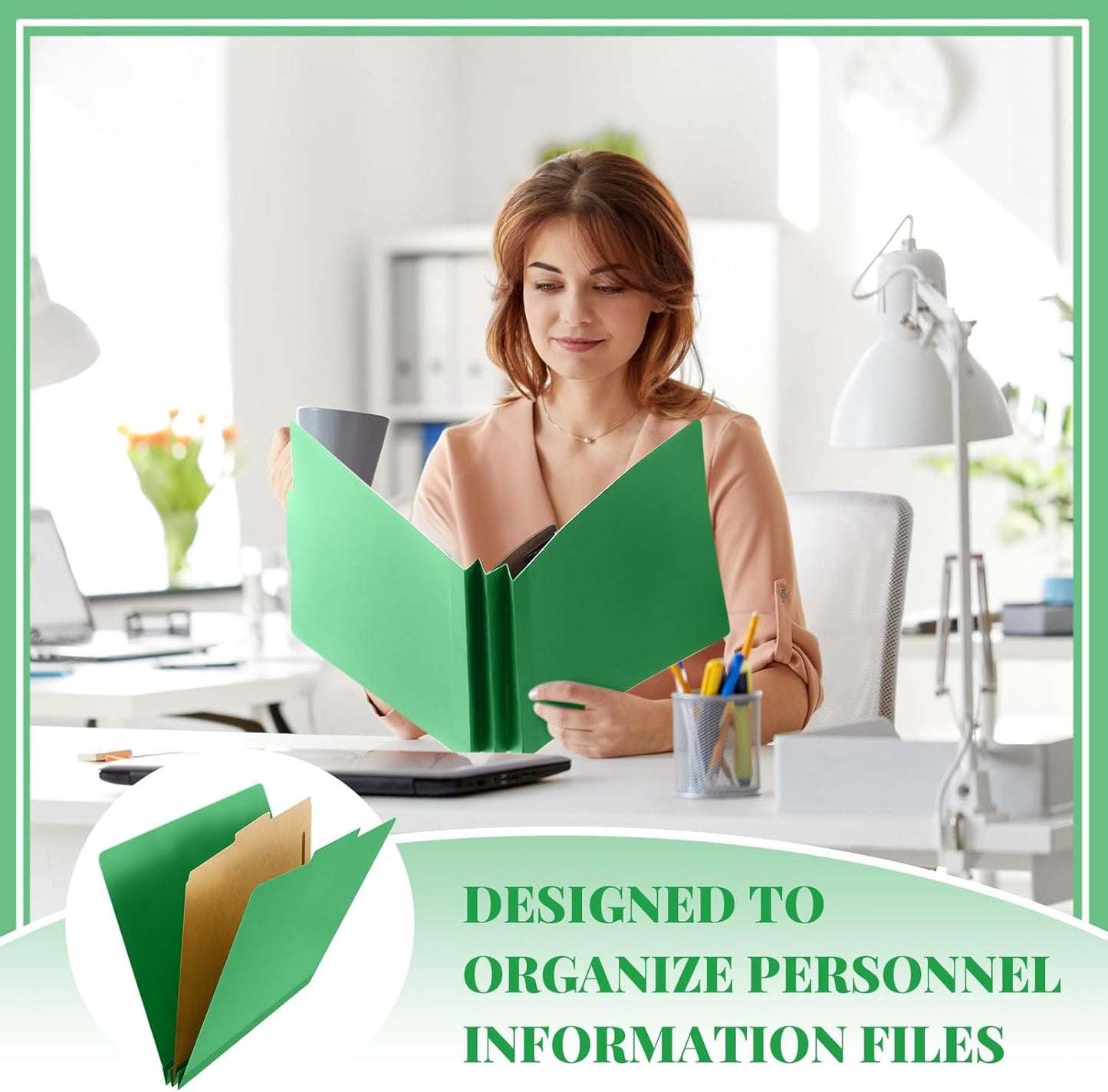 48 Pcs Classification Folders Letter Size, 1 Divider Pressboard File Folder with Fasteners, Expanding File Organizer Bulk for Teachers, Clergy, Office, Church, Christmas Donations (Green)