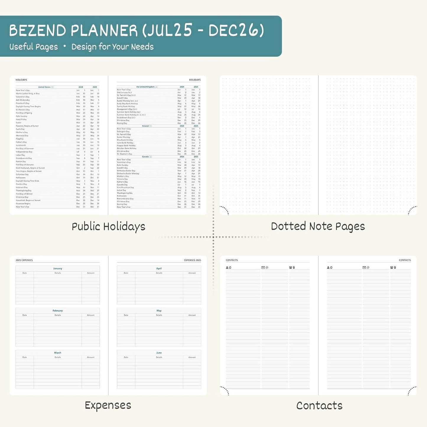 BEZEND Planner 2025-2026 Weekly and Monthly, 8.5" x 11" Academic Calendar (Jul 25-Dec 26) Vertical Daily Appointment with Hourly Timeslot & Monthly Tab, Spiral, PU Leather Softcover - Black
