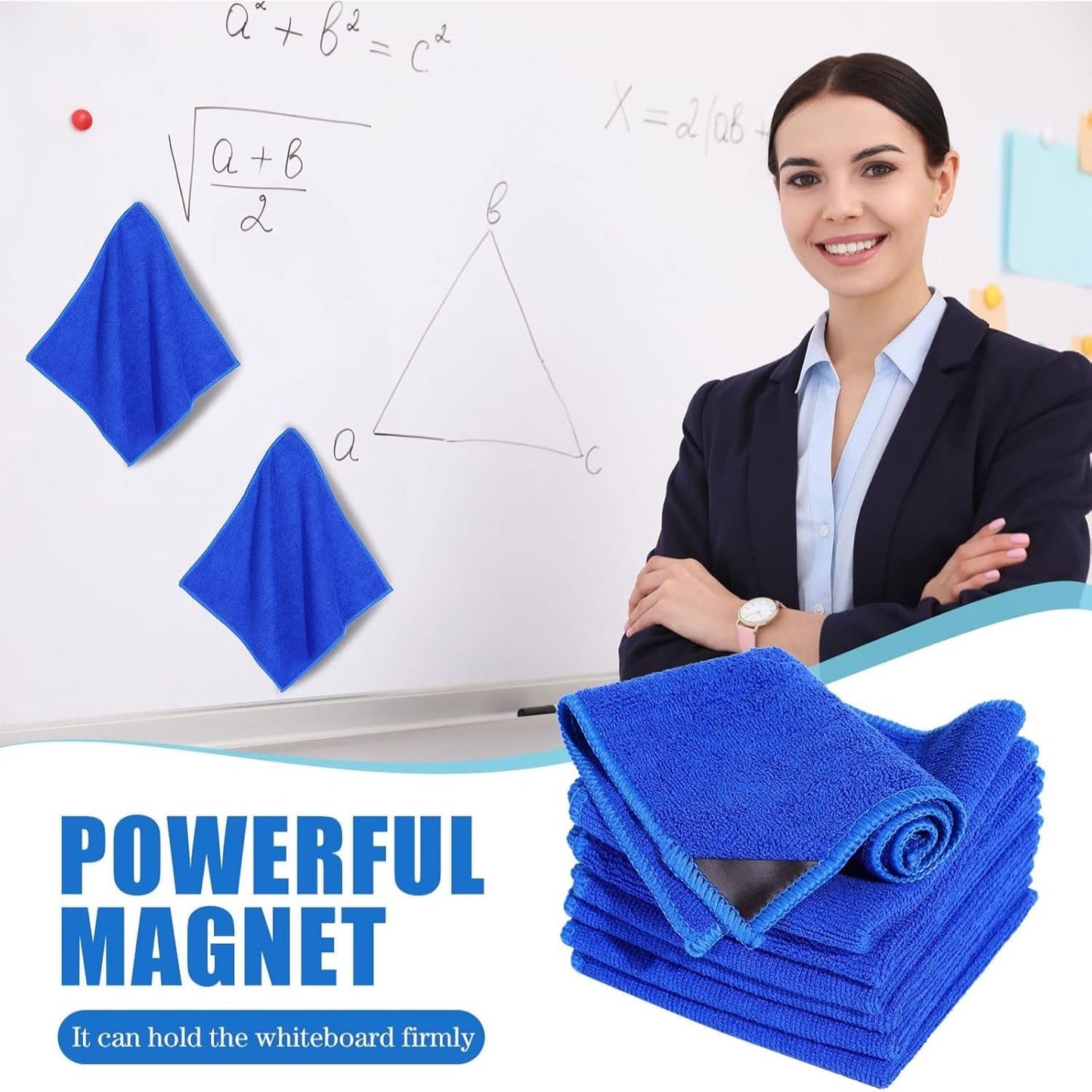 Nuenen 24 Packs Magnetic Cleaning Cloth Microfiber Dry Erase Eraser Magnetic Whiteboard Eraser Reusable Washable Dry Erase Cloth for Office Classroom Home, 10'' x 10''