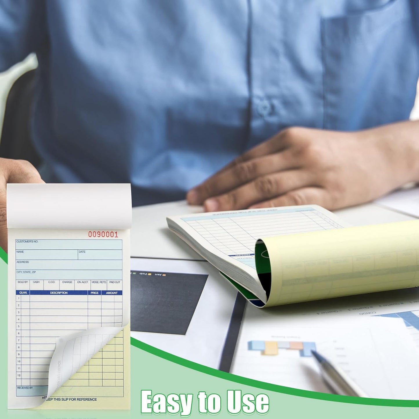 Lincia 6 Pads Sales Order Books 2 Part Carbonless (White/Canary Yellow) Receipt with Carbon Copies Cover Receipt Form Invoice 50 Sets Per Book (4.18 x 7.2 Inch/ 10.6 x 18.3 Cm)