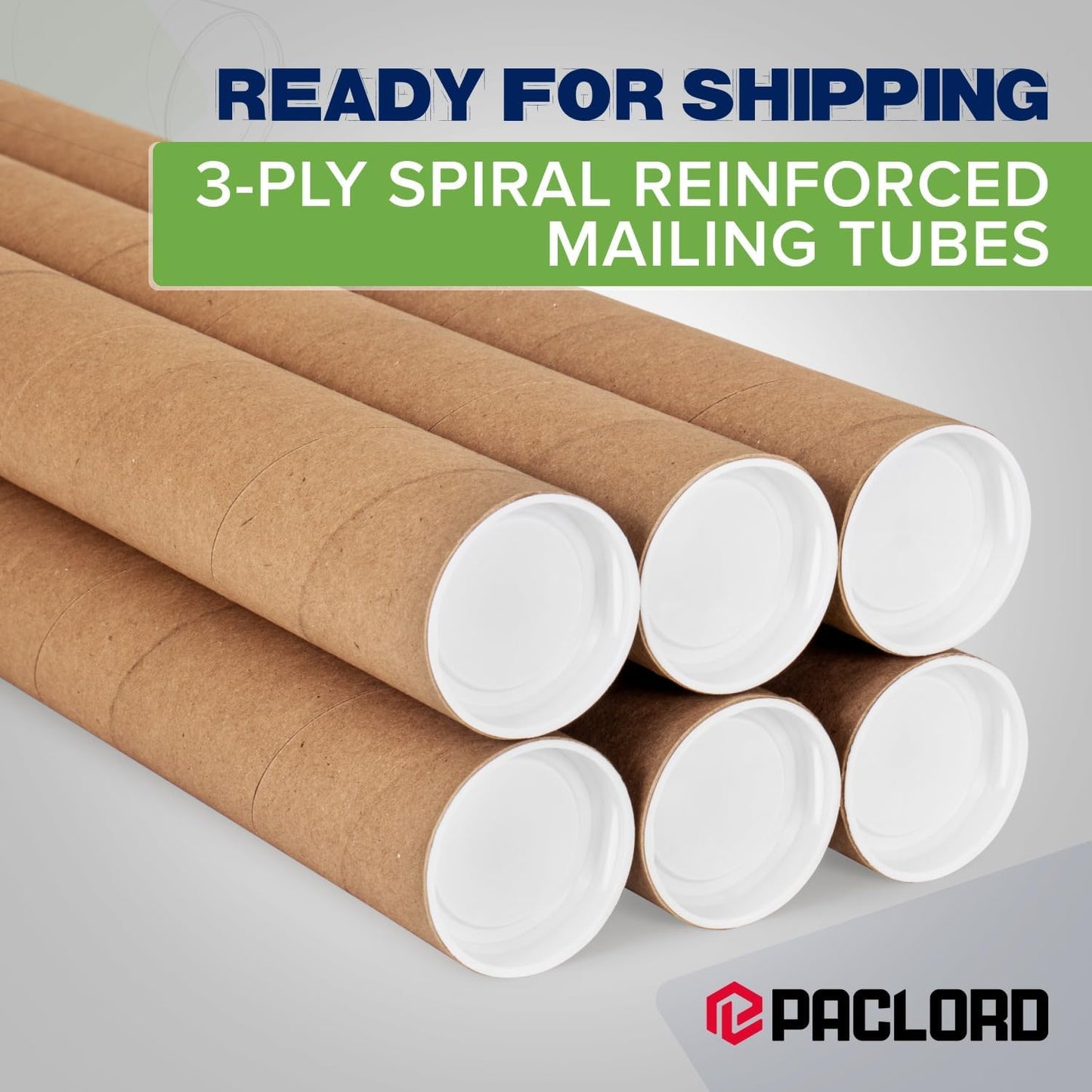 2" x 60" Reinforced Kraft Paper Mailing Tube, Pack of 2 Tubes with 4 Caps – Secure USPS Approved Poster Tube – Cardboard Tube for Shipping and Storing Posters, Prints, Artwork, or Documents