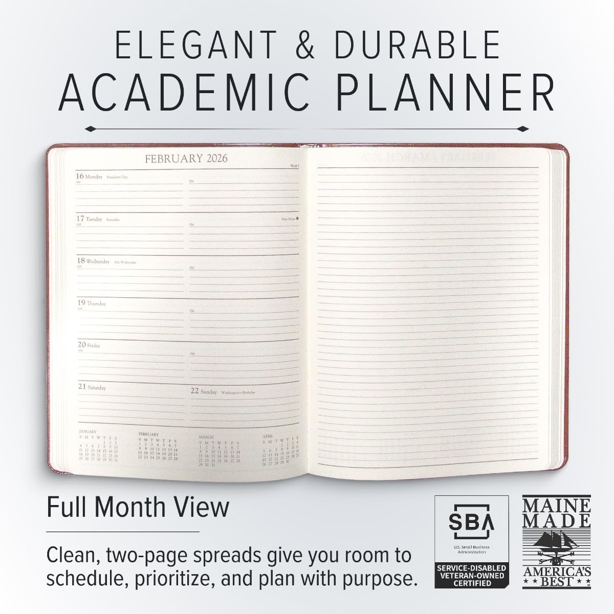 Gallery Leather Academic Planner 2025-2026, Teacher and Student Weekly Monthly Planner, Elegantly Bound Calendar with Gold-Gilded Page Edges, 18 Months - Acadia Lime - 9x7"
