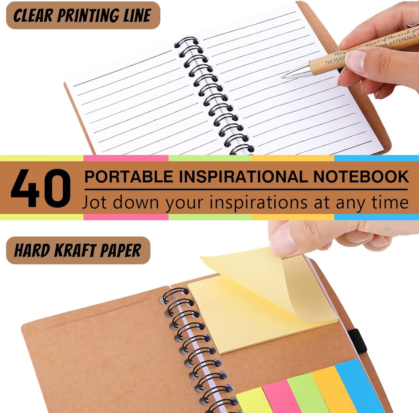 40 Sets Employee Appreciation Gifts Encouragement Inspirational Spiral Notebooks with Sticky Notes Notepads Thank You Bamboo Ballpoint Pens for Nurse Coworker Teacher (THANK YOU)