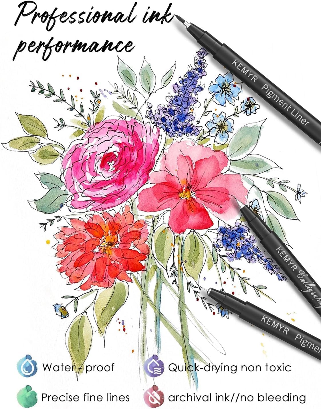 4 Micro Fine liner Drawing Art Pens Calligraphy Pens: L Size Black Art supplies Waterproof Archival Black Ink Markers For Artists,Use for Professional Watercolor,Sketching