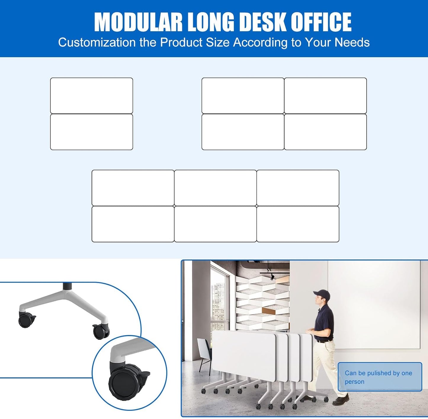 Conference Table, Folding Conference Desk Modern White, Seminar Table with Wheels, 2-10 People for Office, Meeting Break Room (2, 1915, 61IN)