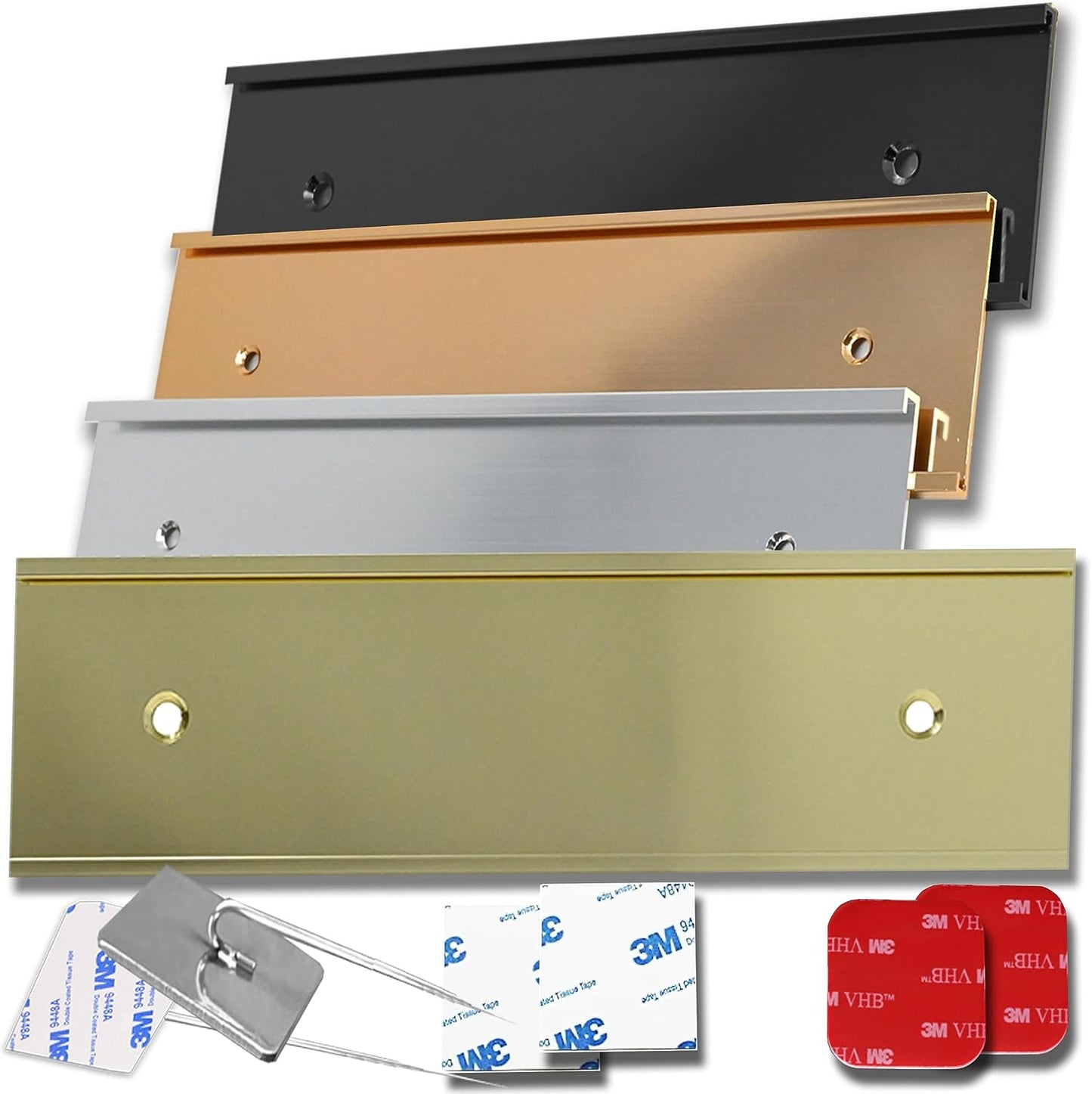 2x12 Executive Name Plate Holder, Yellow Aluminum Adhesive Door Mount for Wall Plaques, Mailbox Signs and Cubicles | Made in USA
