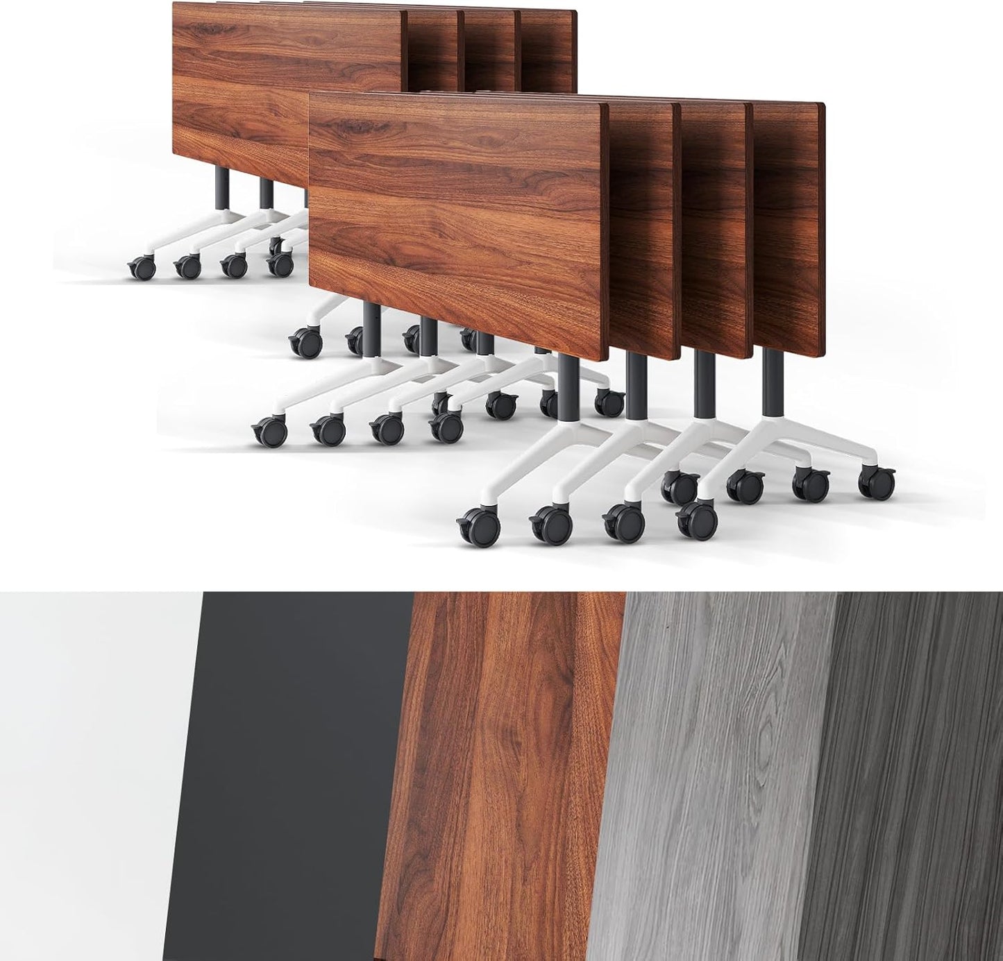 Conference Room Table, Folding Conference Tables,Thicken Grey Tabletop,Flip Top Wooden Seminar Meeting Room Table for Conference Room Offices (8, Walnut, 47.2“)