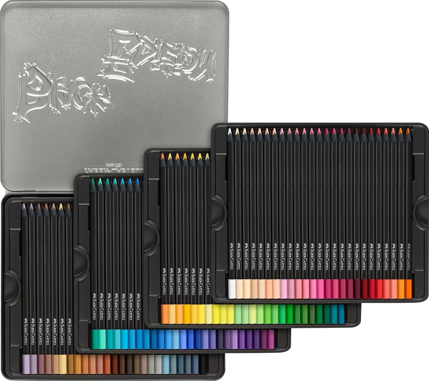 Faber-Castell Black Edition Colored Pencils Tin: Black Wood and Super Soft Core Lead, Art Colored Pencils for Adult Coloring, Teens, Kids and Beginners, Art Drawing Supplies (100 Count)