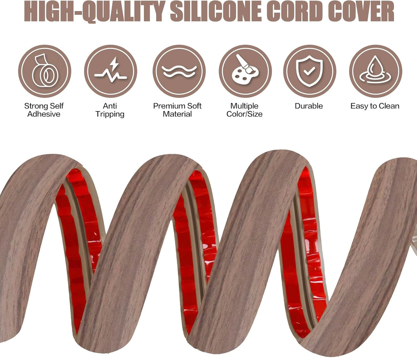 Floor Cord Cover Self Adhesive Cord Hider,10FT Cable Management, Extension Strip Protector for Wires, Prevent Cable Trips for Offices, Gyms, Exhibitions Cavity:0.51"(W) x 0.3"(H) Wood Walnut