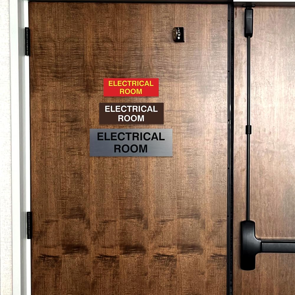 All Quality Basic Electrical Room Door/Wall Sign | Durable Construction | Building Safety - Red/Gold - Medium (1 Pack)