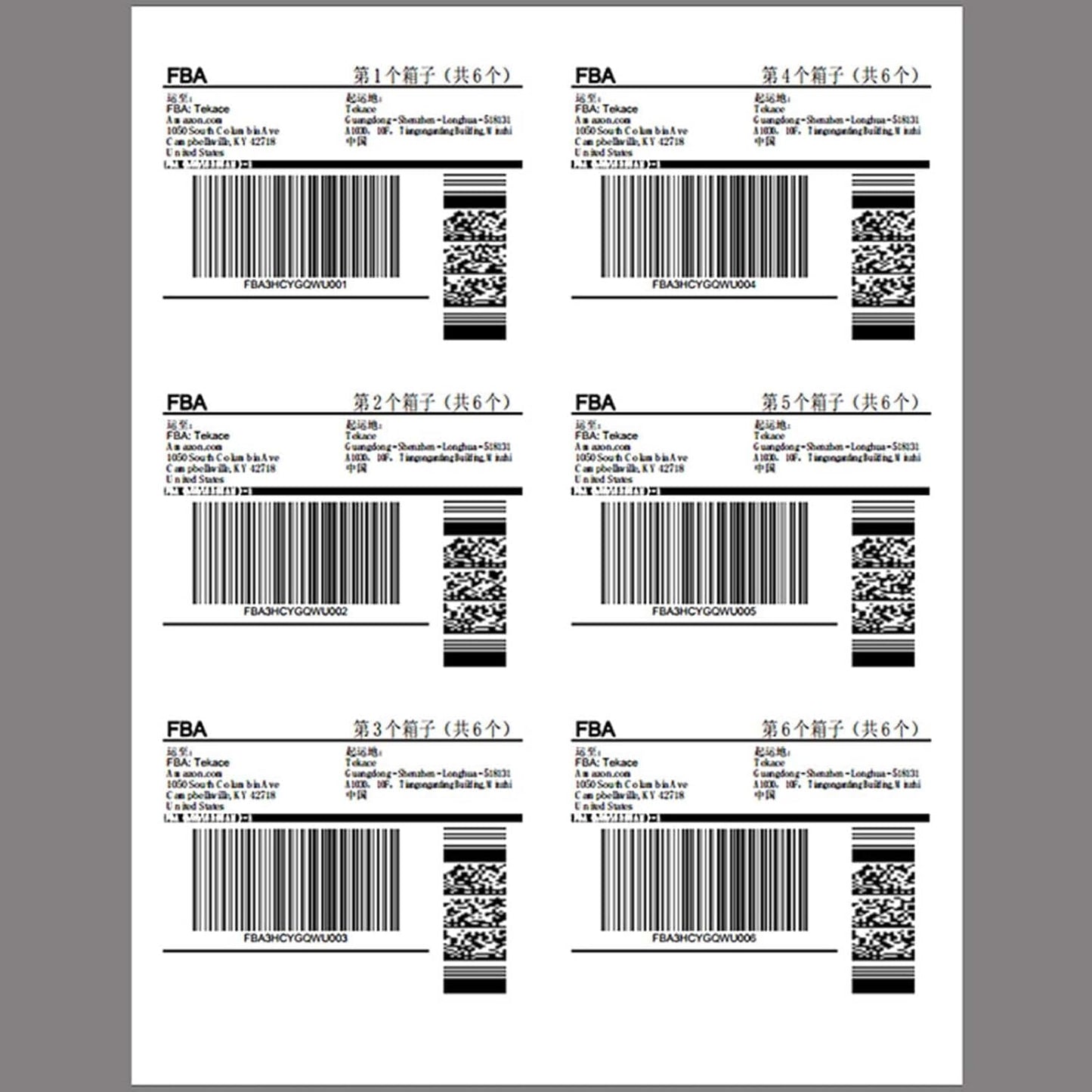 White Sticker FBA Labels – 4" x 3.33" – Laser/Inkjet Compatible – (6 Label/Sheet), 2000 Sheets - 12000 Total Adhesive Labels