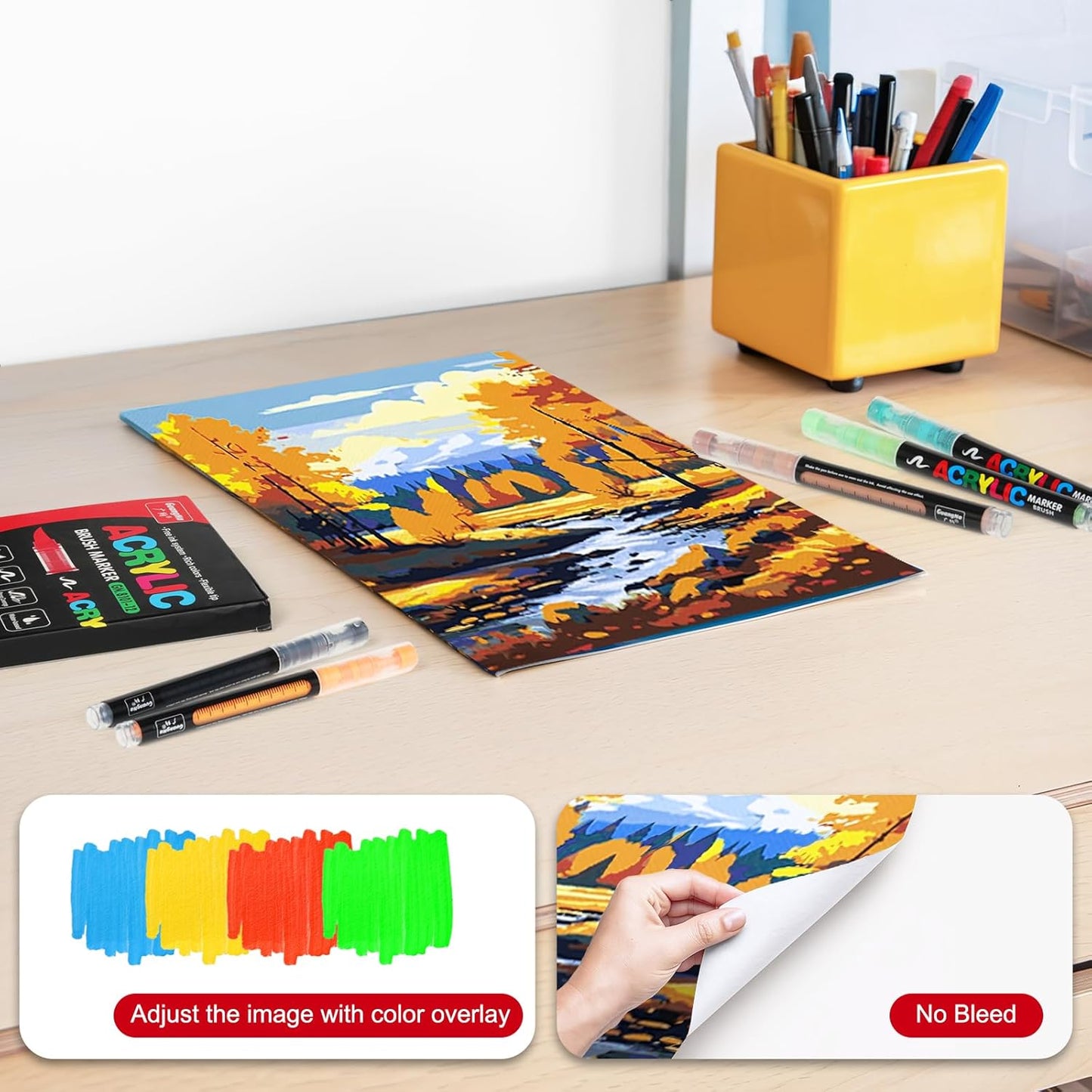 JRQ Acrylic Paint Markers Pens, 36 Colors Waterproof & Long-Lasting Ink, Brush Tip Acrylic Markers for Wood, Rock Painting, Glass, Canvas, Ceramic, Fabric, Plastic Art Crafts Supplies Kids Adult