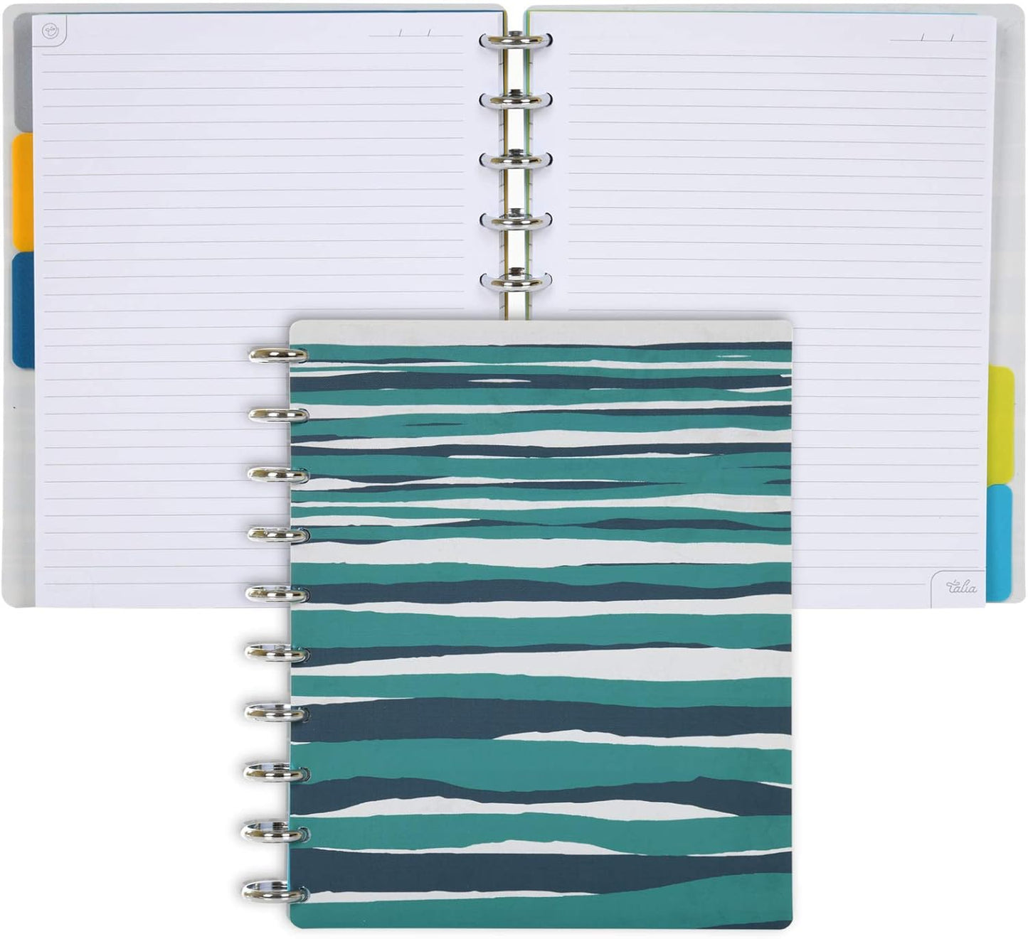 Talia Discbound Notebooks, Planner, Customizable, (yHorizon w/Silver Discs, Midsize (7.5in x 9.75in))