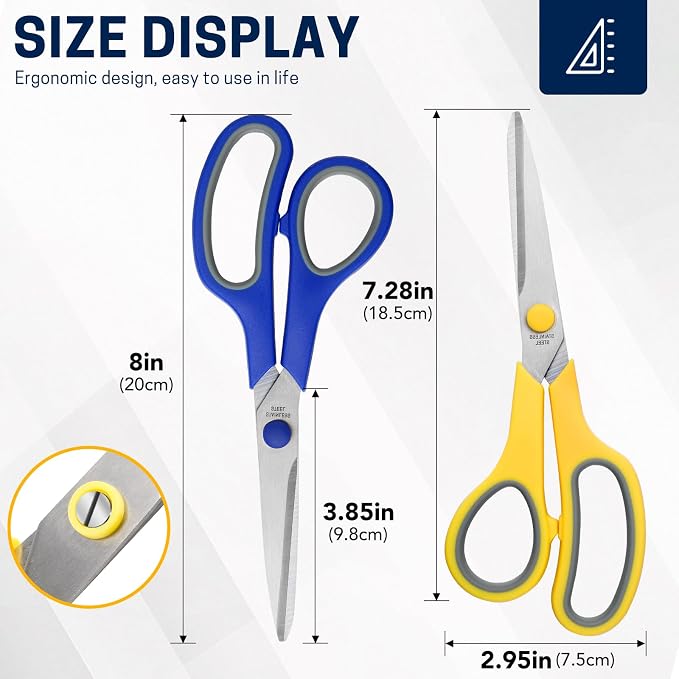 BURVAGY 8" 10 Pack All Purpose Heavy Duty Scissors- Comfort-Grip Sharp Scissors - Image 2