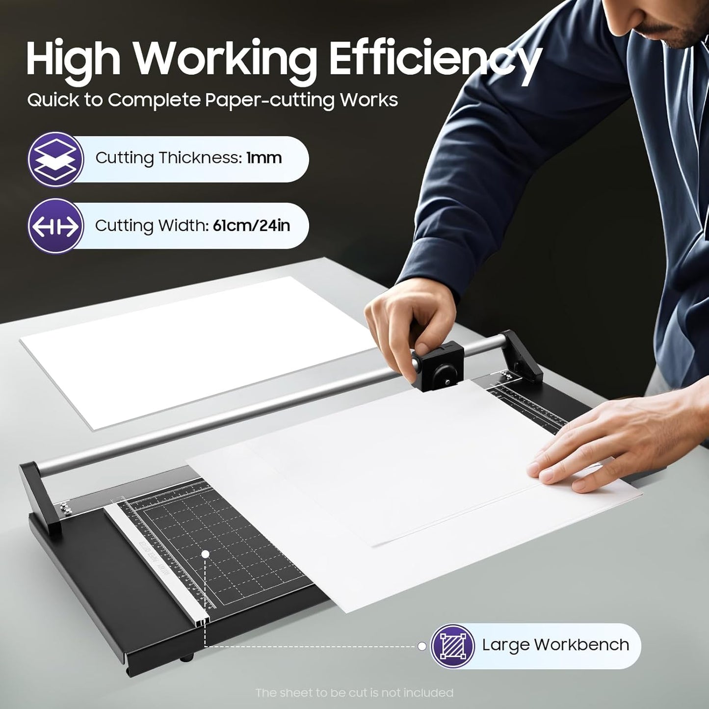24" Professional Rotary Trimmer, Paper Cutter with Positioning Ruler & 2 Blades, 0-60° Angle Scale for Photo Sticker Shops, Offices