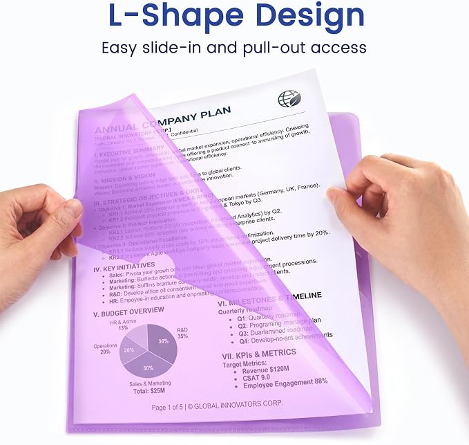 Sooez 25 Pack Clear Document Folder Project Pockets, 5 Assorted Colors - Image 3
