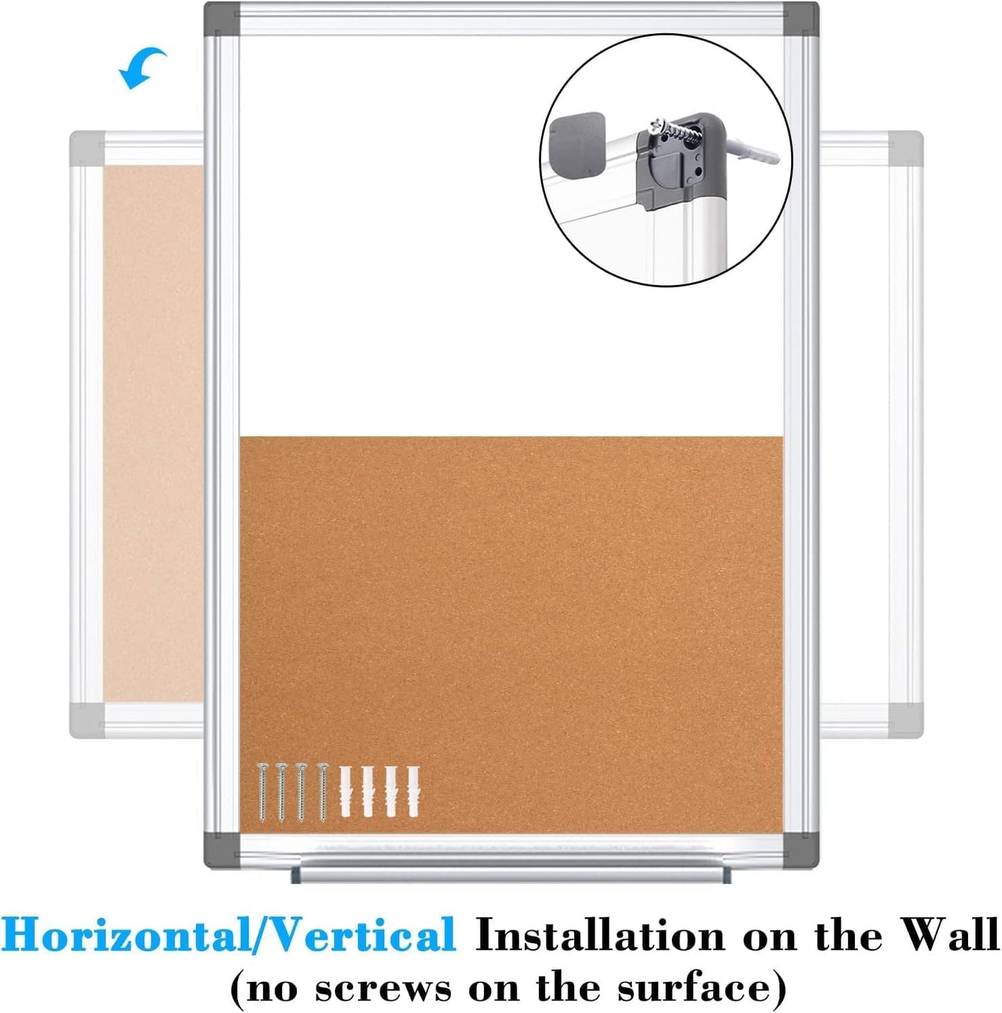 WALGLASS Combination Magnetic Whiteboard & Corkboard, 20"x30" Combo for School, Office & Home, Dry Erase Board with Removable Tray, Pins, Eraser, Markers & Magnets