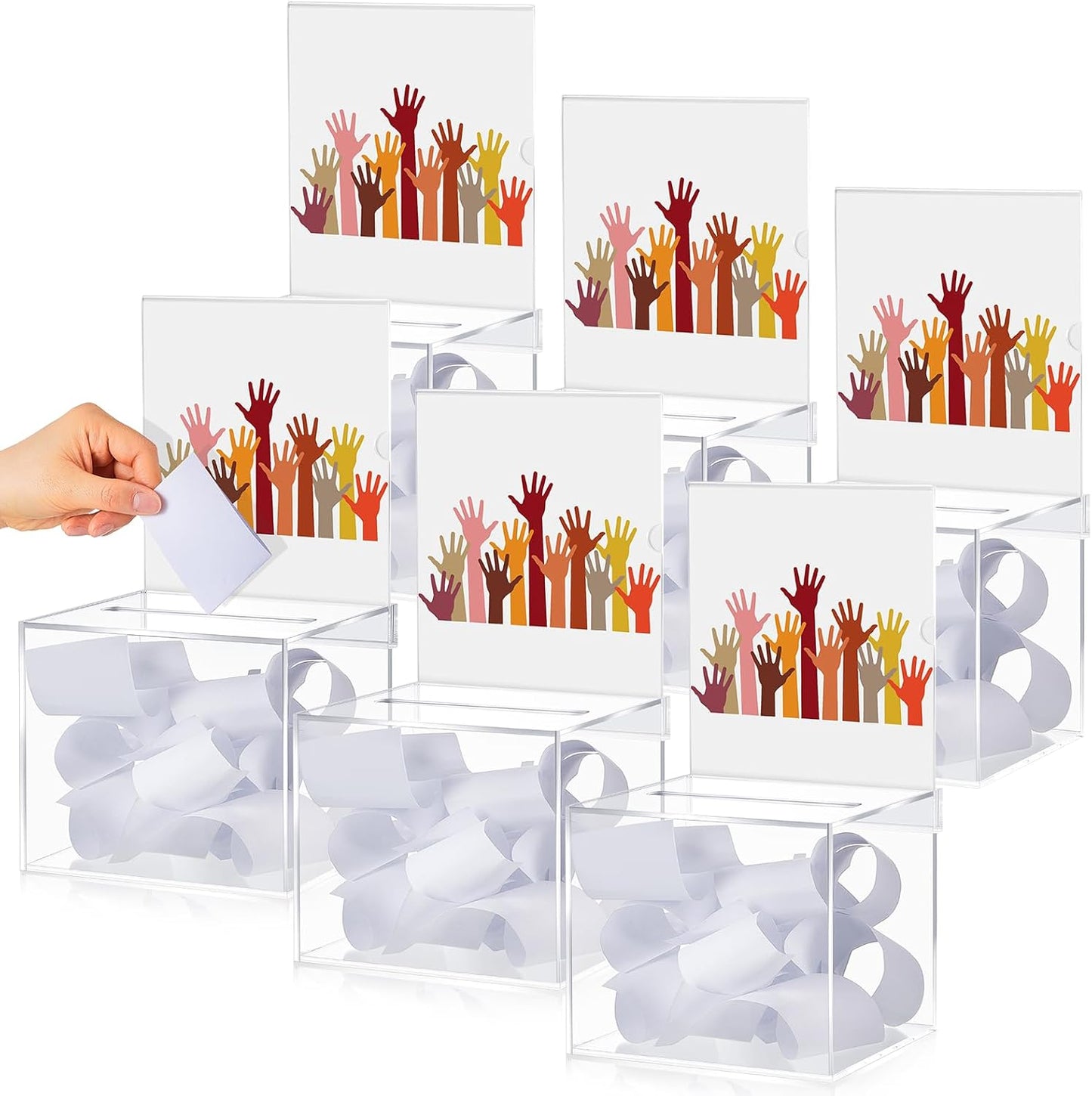 Bucherry 3 Pcs Acrylic Donation Box with Slot, 5.9 x 5 x 5 Inches Clear Ballot Suggestion Raffle Ticket Box with Sign for Fundraising, Raffle, Collecting, Donating, Voting