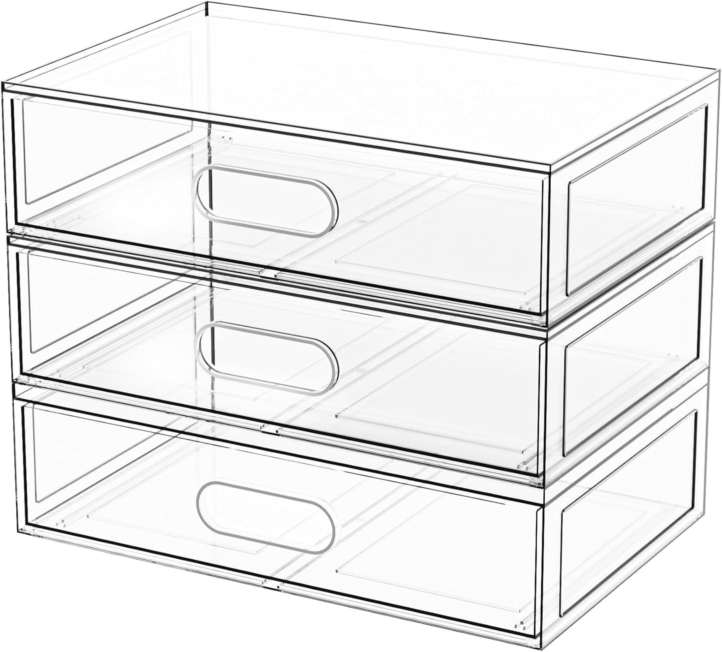 Clear Makeup Storage Drawer, 12''W Stackable Bathroom Organizers and Storage Drawer, Acrylic Cosmetic Display Case For Vanity, Undersink, Cabinets, Desk Organizer (3 Pack)