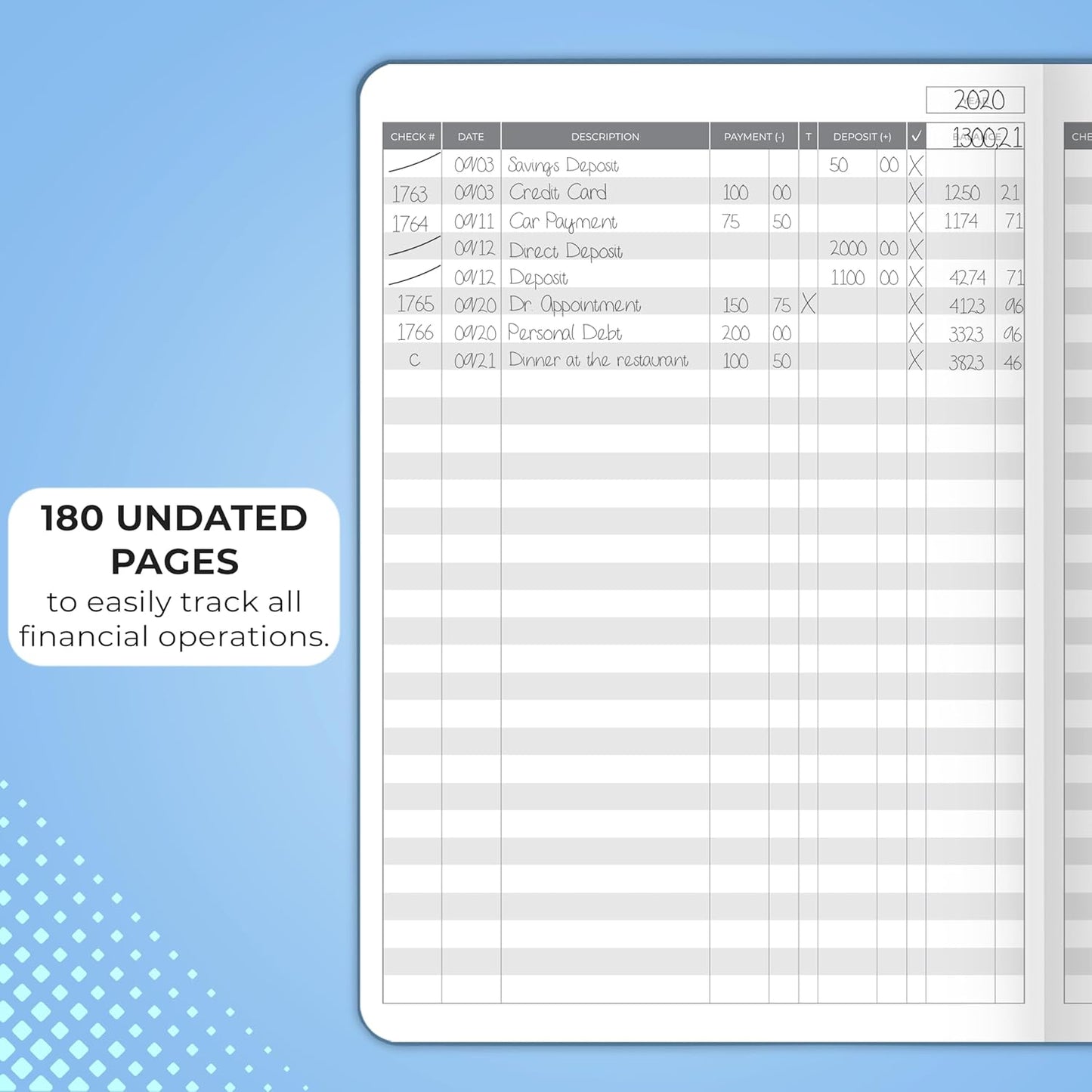Clever Fox Check Register Book - Deluxe Transaction Register, Accounting Ledger Book, Checkbook Register & Checking Account Register Book for Personal and Work Use, Large Size, 7x10” - Mystic Blue