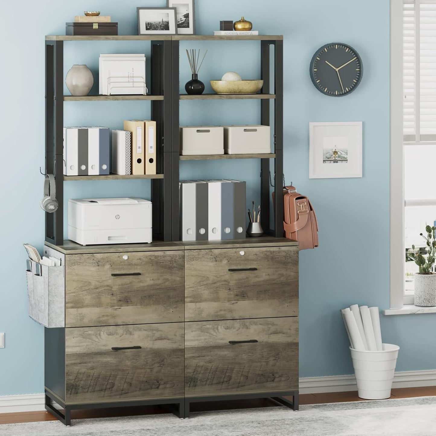 Itaar 2 Drawer File Cabinet with Lock, Filing Cabinet fits Letter, Legal, A4 Size, Hanging File Folders, File Cabinets for Home Office with Adjustable Storage Shelf and Hook, Grey