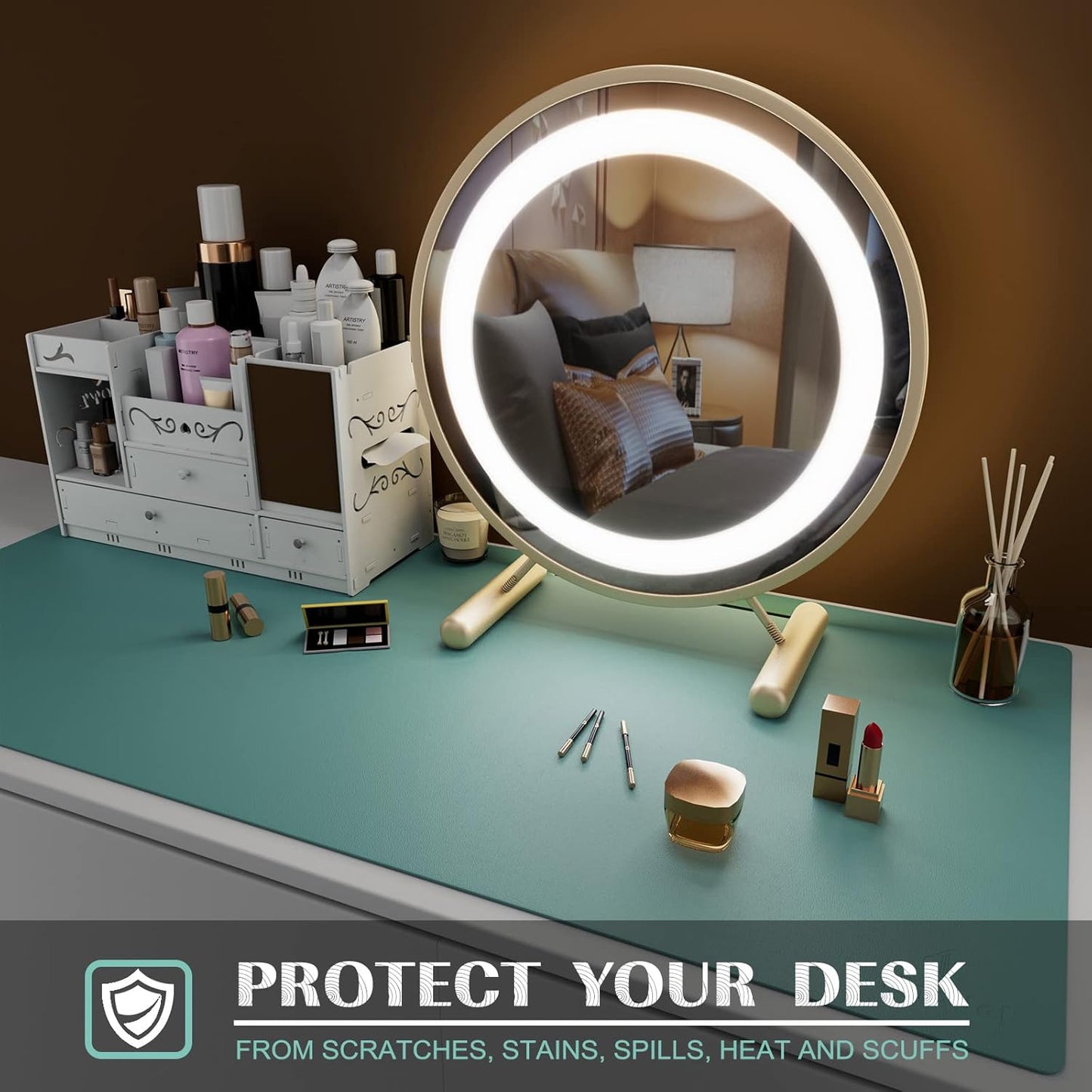 K KNODEL Large Office Leather Desk Mat, Mouse and Keyboard Pad, Computer and Laptop Mat, Desktop Protector and Cover, Writing Pad and Blotter (35.4"x17", Green)