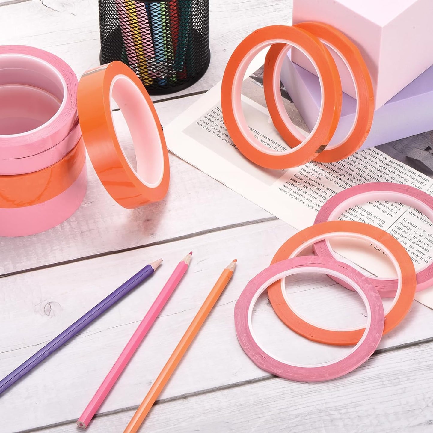 MECCANIXITY 6 Rolls Whiteboard Tape Graphic Chart Tape 25mm 54.7 Yard Art Tape Thin Self-Adhesive Pinstripe Tape Masking Tape for Gift Wrapping Craft Supplies, Pink