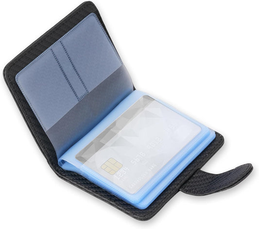 Wisdompro Credit Card Holder, Slim Leather RFID Blocking Wallet Debit Card Protector Organizer Case (20 Card & 7 Memory Card Slots)-Vertical Microfiber Black