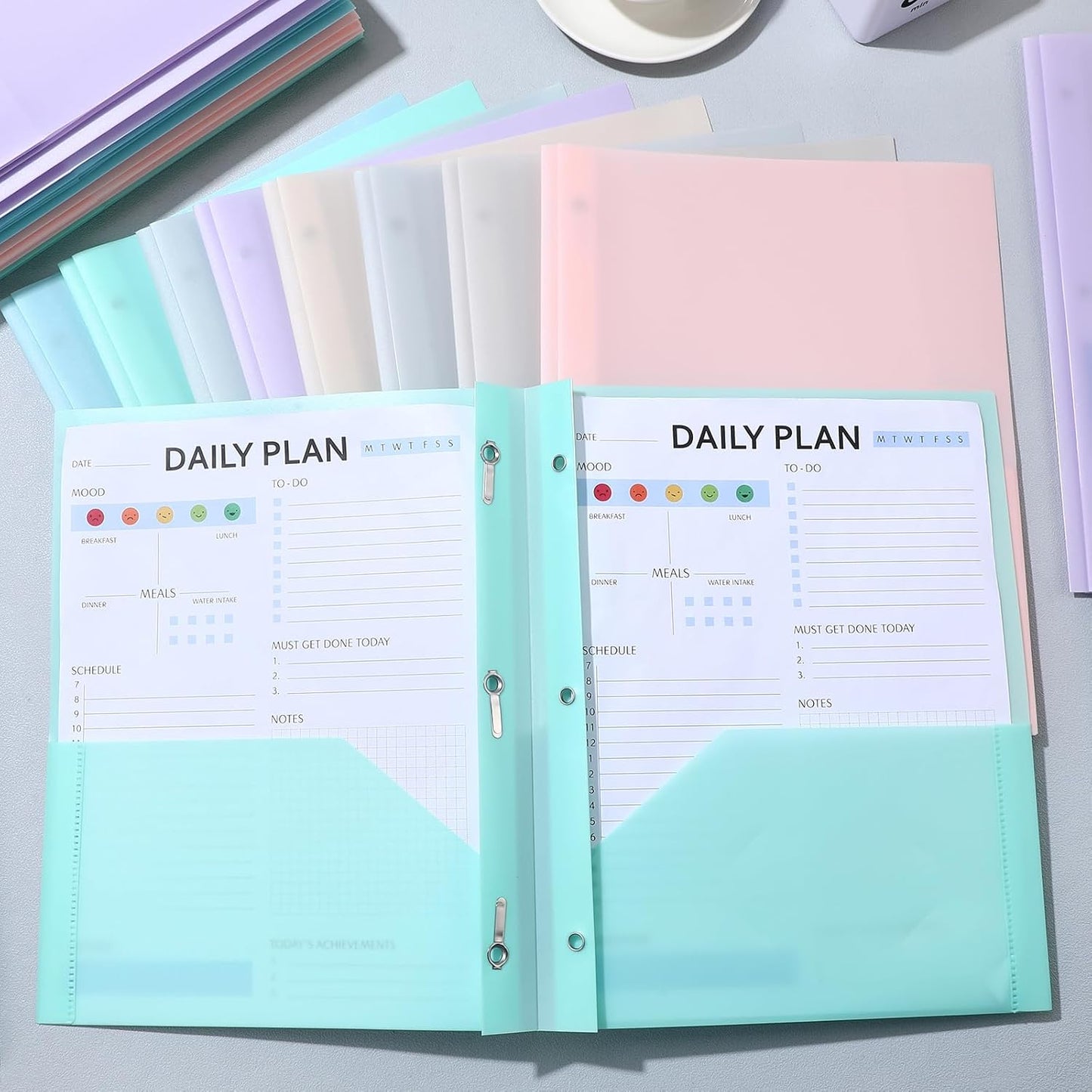 Patelai 48 Pcs Plastic Folders with 2 Pockets and 3 Prongs Home Folders with Card Slot Letter Size Heavy Duty Report Covers for Back to School(Pastel Color,Classic)