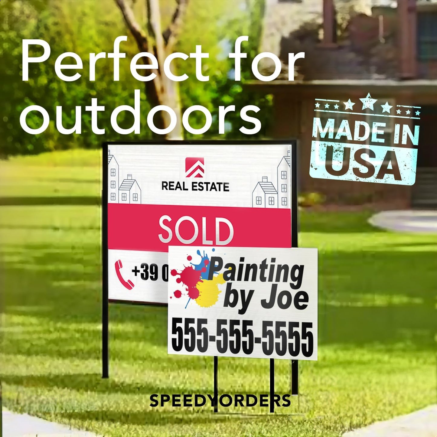 Custom Metal Signs, Personalized Aluminum, Waterproof Business Signs, White Aluminum (Blue Background, 14x10 In)
