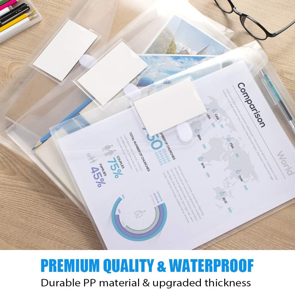 Sooez 24 Pack Plastic Envelopes Poly Envelopes, Clear Document Folders US Letter A4 Size File Envelopes with Label Pocket for School Home Work Office Organization, Clear