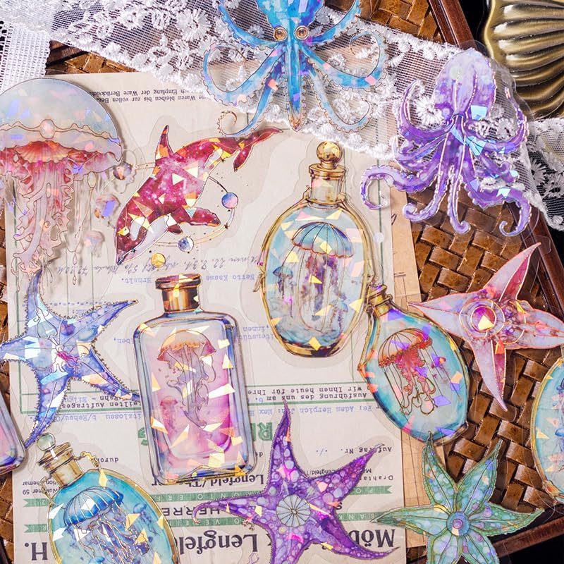Alideco 120pcs Scrapbook Stickers Shelllight Sea Animals Scrapbooking Junk Journal Crafts Embelishment Decoration Diary Stickers (haiyangzhijing)
