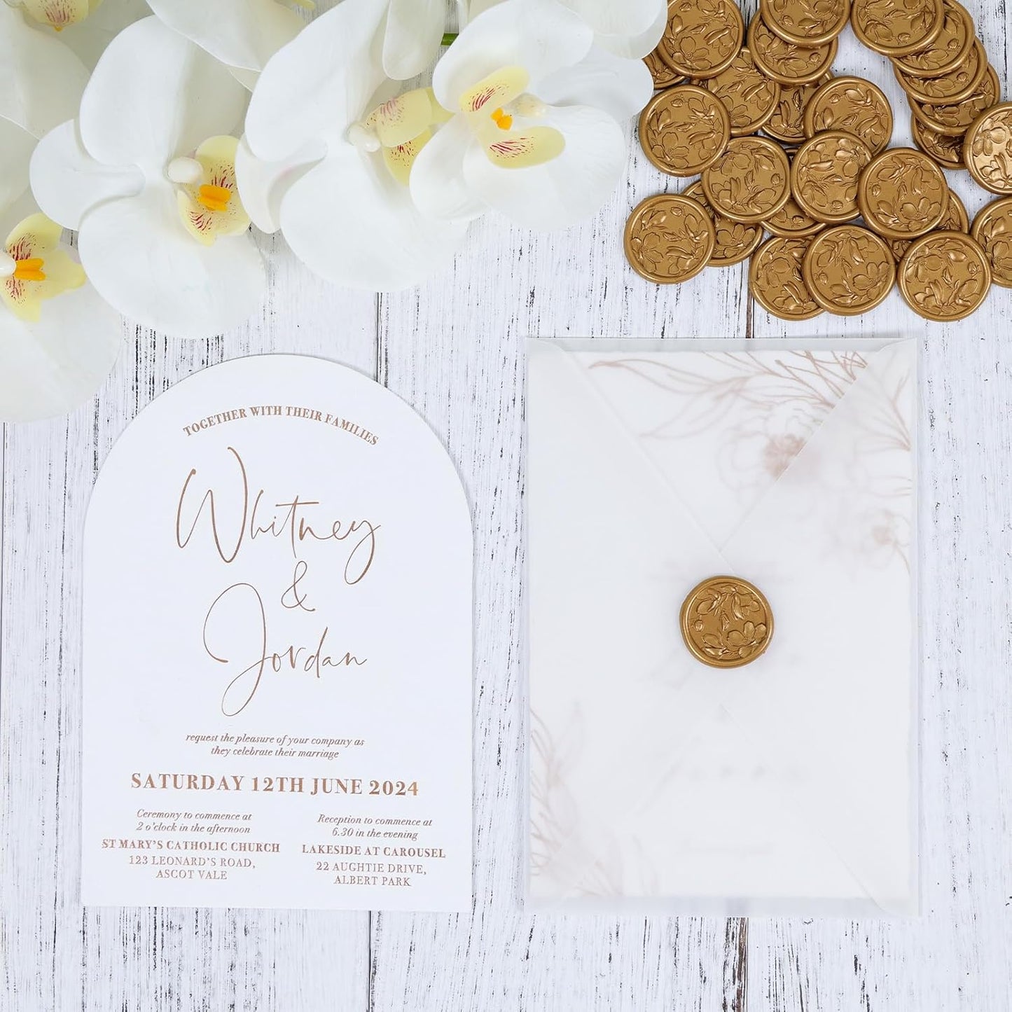UNIQOOO Wax Seal Stickers - 3D Magnolia Wedding Invitation Envelope Botanical Seal Stickers, 50 Pcs Self- Adhesive Antique Gold Stickers, Perfect for Invitation, Christmas, Gift Wrapping, Party