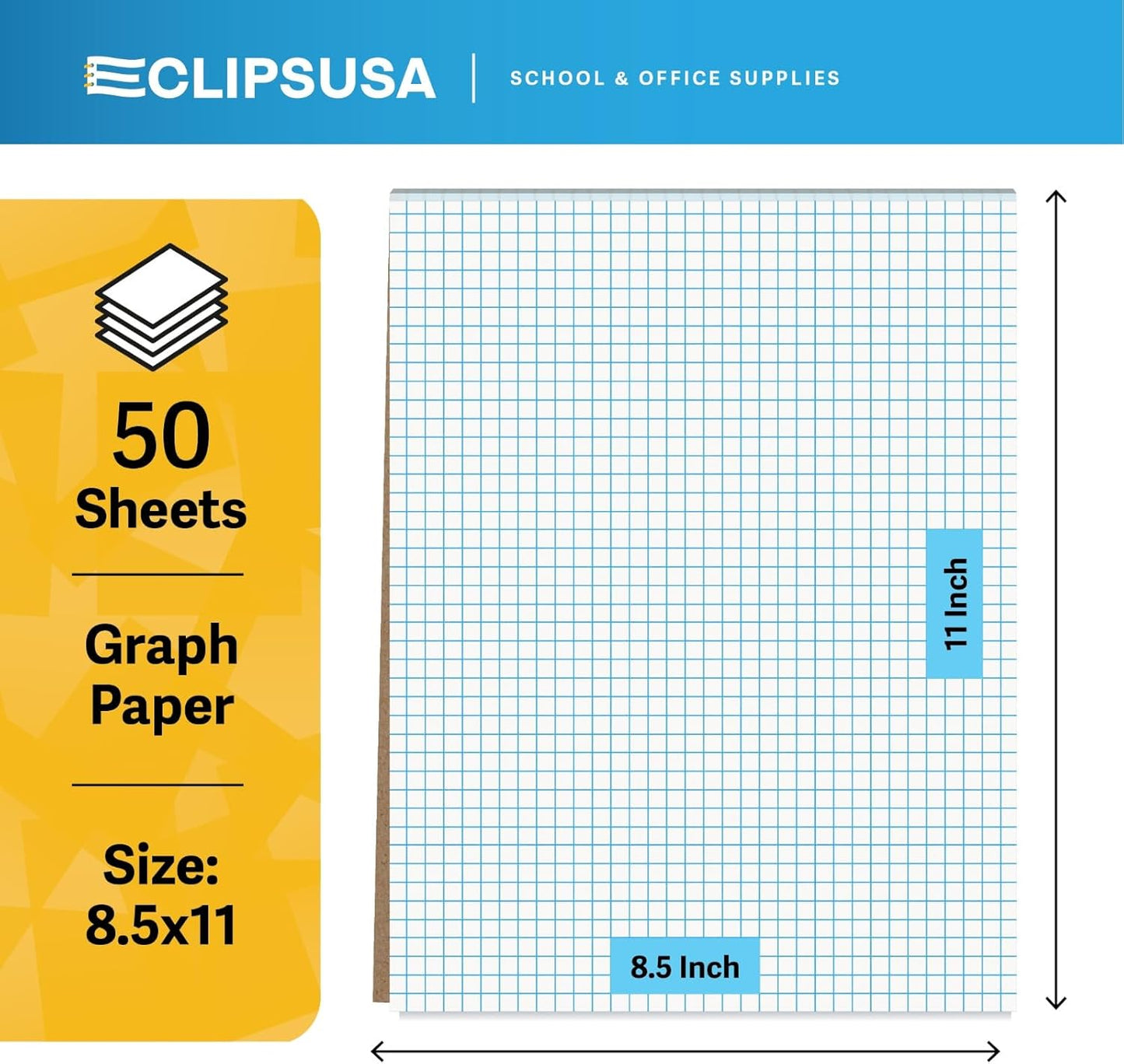 E-CLIPS USA Graph Paper Pad, Graph Paper Notebook, 4 x 4 An Inch Quad Ruled Graph Paper Pad, Graph Paper Pads 8.5 x 11, Drafting Paper, 50 Sheets Per Pad (6 Pack)