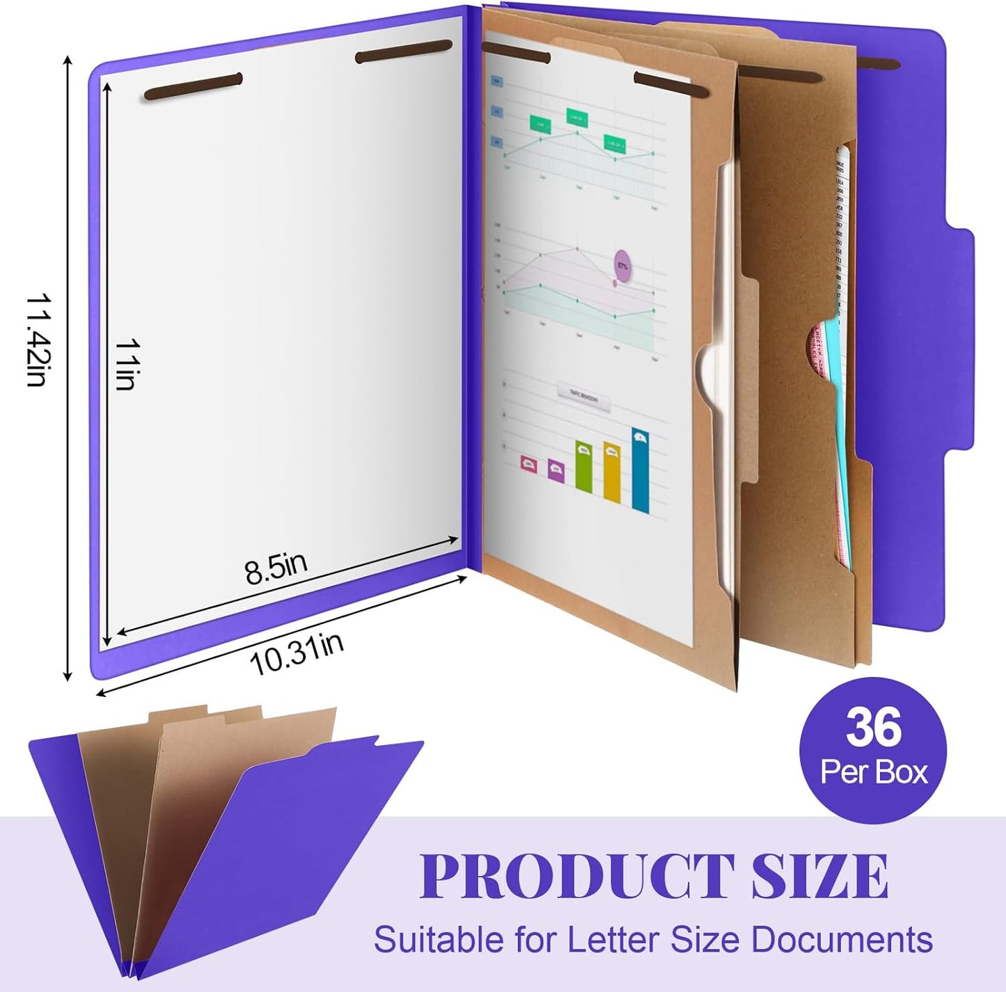 36 Pcs Classification Folders Letter Size, 2 Pocket Dividers Pressboard File Folder with Fasteners, Expanding File Organizer Bulk for Teachers, Clergy, Office, Church, Christmas (Purple)