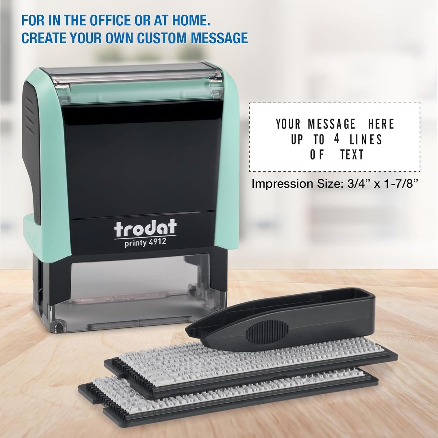 Trodat Printy 4912 Self Inking Do it Yourself (DIY) 4 line Personalized Custom Message or Address Stamp kit with Black Ink, Impression Size: 3/4” x 1-7/8” inch (Green)
