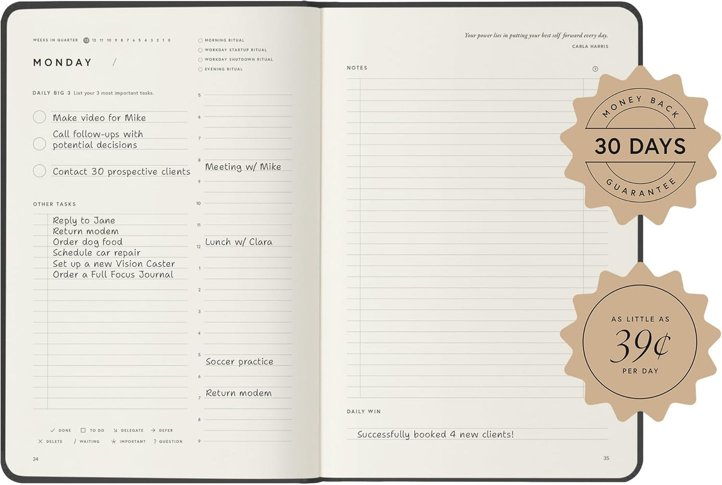 Full Focus Stone Leather Planner by Michael Hyatt - The #1 Daily Planner to Set Annual Goals, Increase Focus, Eliminate Overwhelm, and Achieve Your Biggest Goals - Hardcover