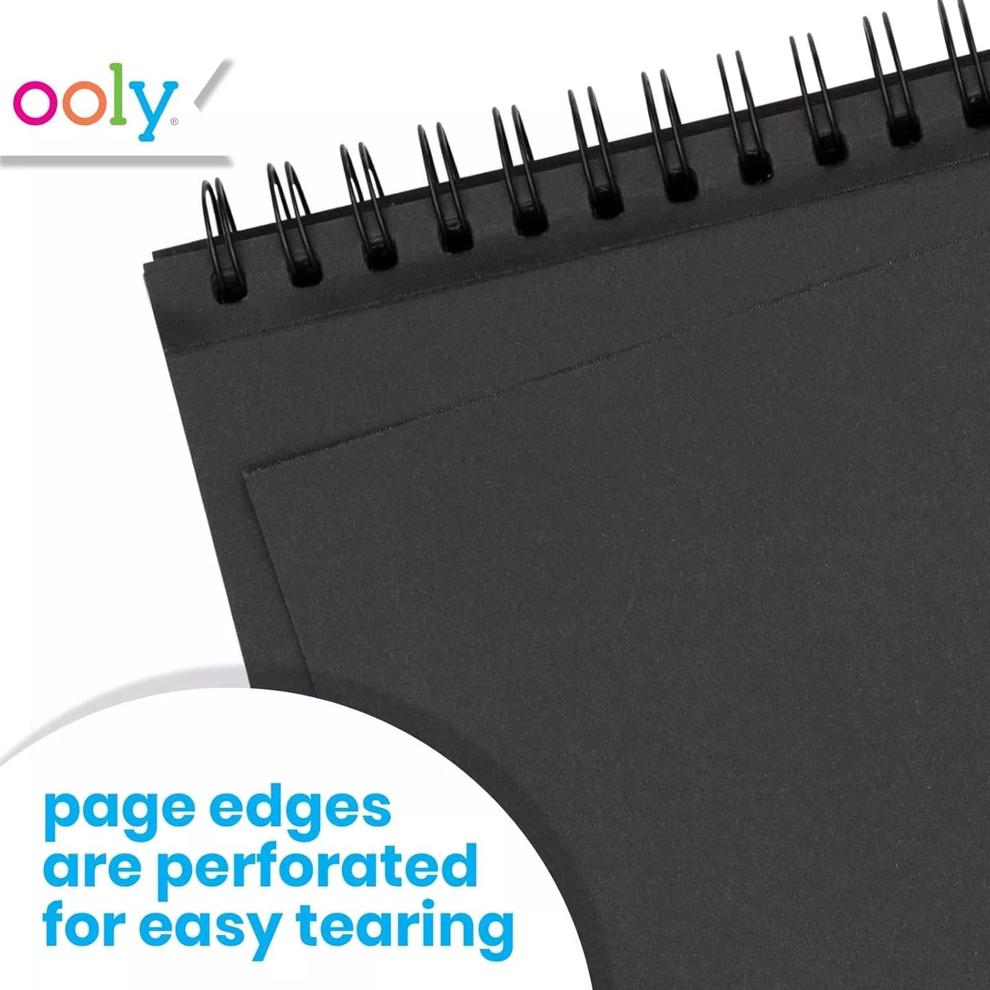 OOLY DIY Cover Large Sketchbook, 8 x 10.5 Inches, Black Paper Sketchbook Drawing Book for Kids, Adults, and Artists Great Drawing Pad for Gel Pens, White Pencils, Back to School Supplies