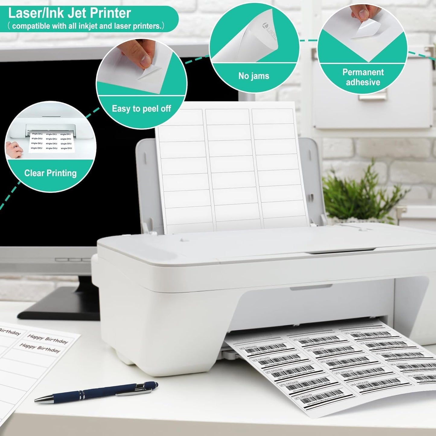 L LIKED Printable Address Labels, 1" x 2-5/8", 1,500 Labels, 30 per Sheet, Label Stickers for Envelopes (50 Sheets)