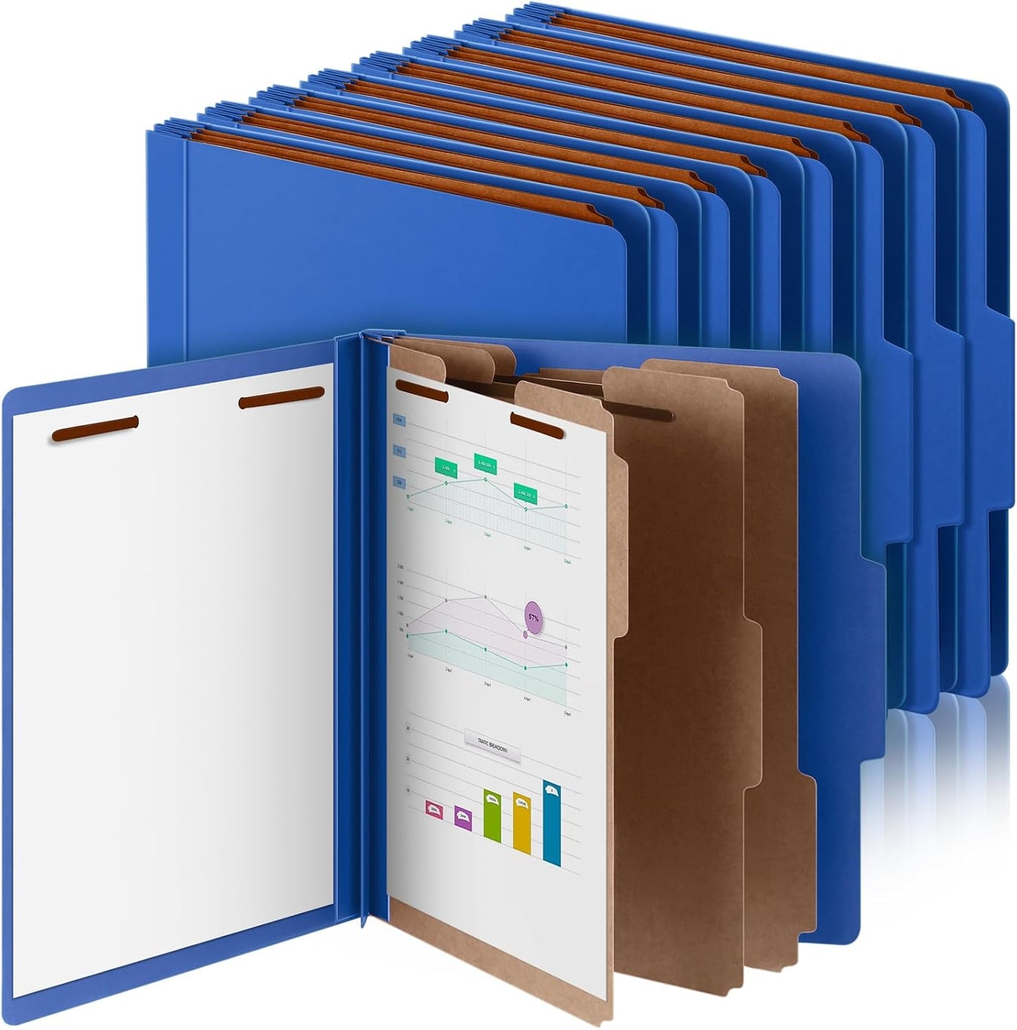 12 Pcs Classification Folders Letter Size, 3 Divider Pressboard File Folder with Fasteners, Expanding File Organizer Bulk for Teachers, Clergy, Office, Church, Christmas Donations (Dark Blue)