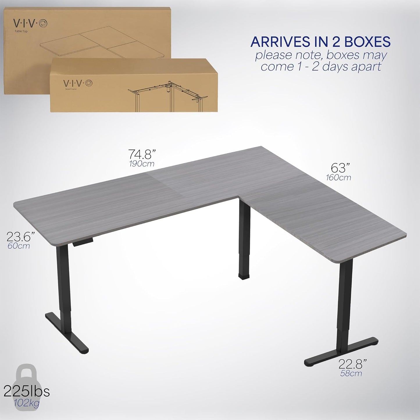 VIVO Electric Corner L-Shaped 75 x 63 in Standing Desk, Memory Height Adjustment, Dark Gray Top Black Frame, DESK-E3CTG-75