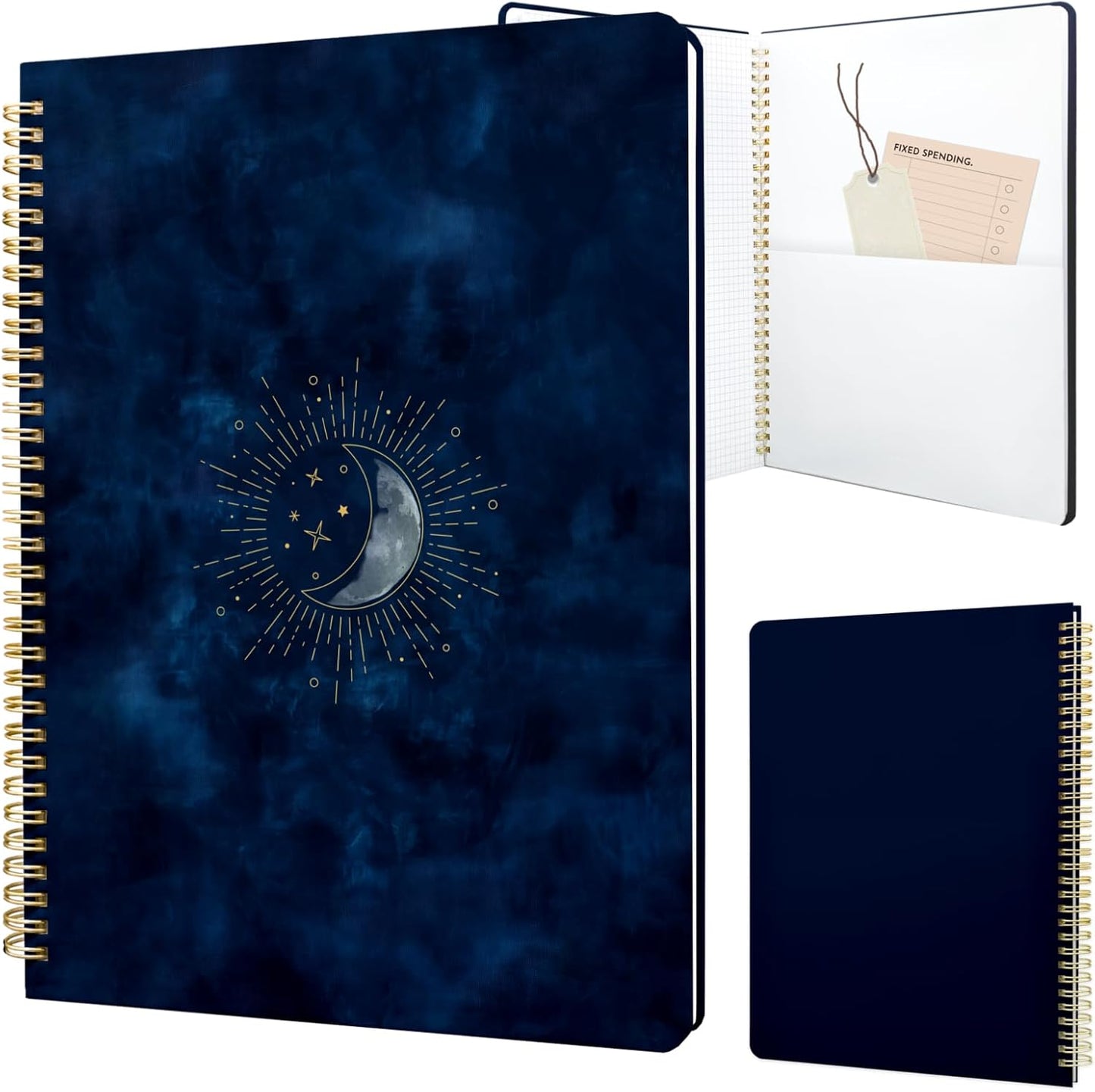 Cute Spiral Notebook journal A4 Aesthetic Pretty Design for Women Girls Kawaii with Pocket, 8.5 x 11 inch, Graph, Blue Moon