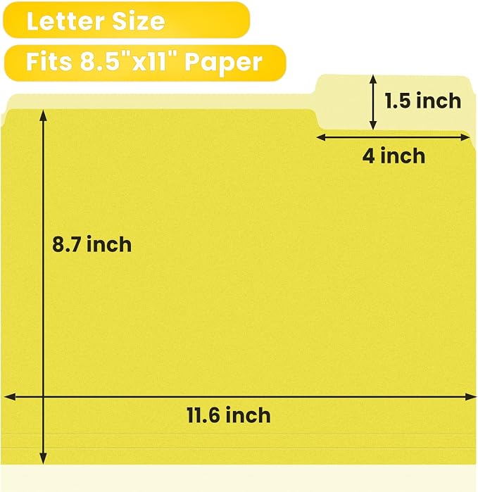 SUNEE File Folders Letter Size Yellow, 100 Pack Manilla Folders 8.5 x 11 - Image 3