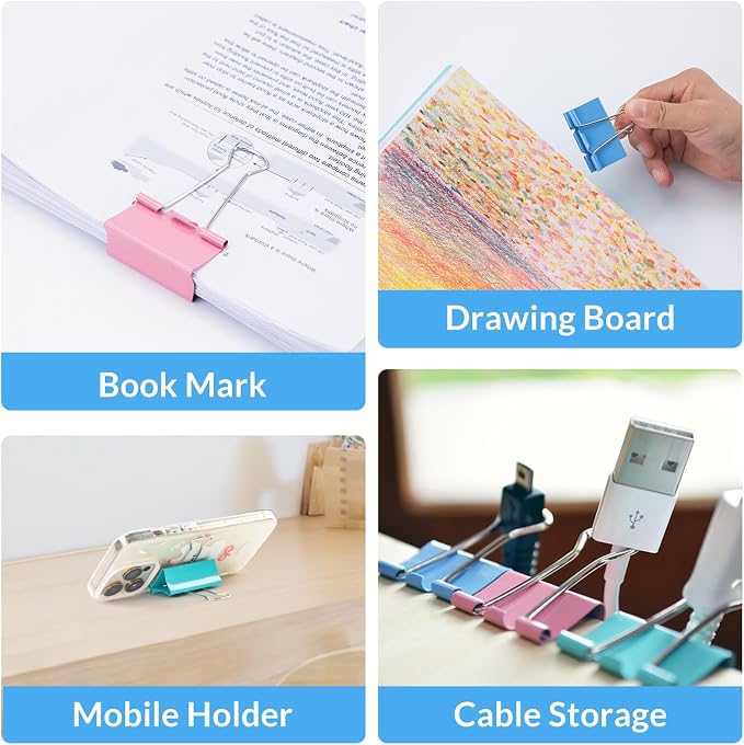 2 Inch 32 Pack Extra Large Binder Clips, Colored Jumbo Paper Clips, Big Paper - Image 5