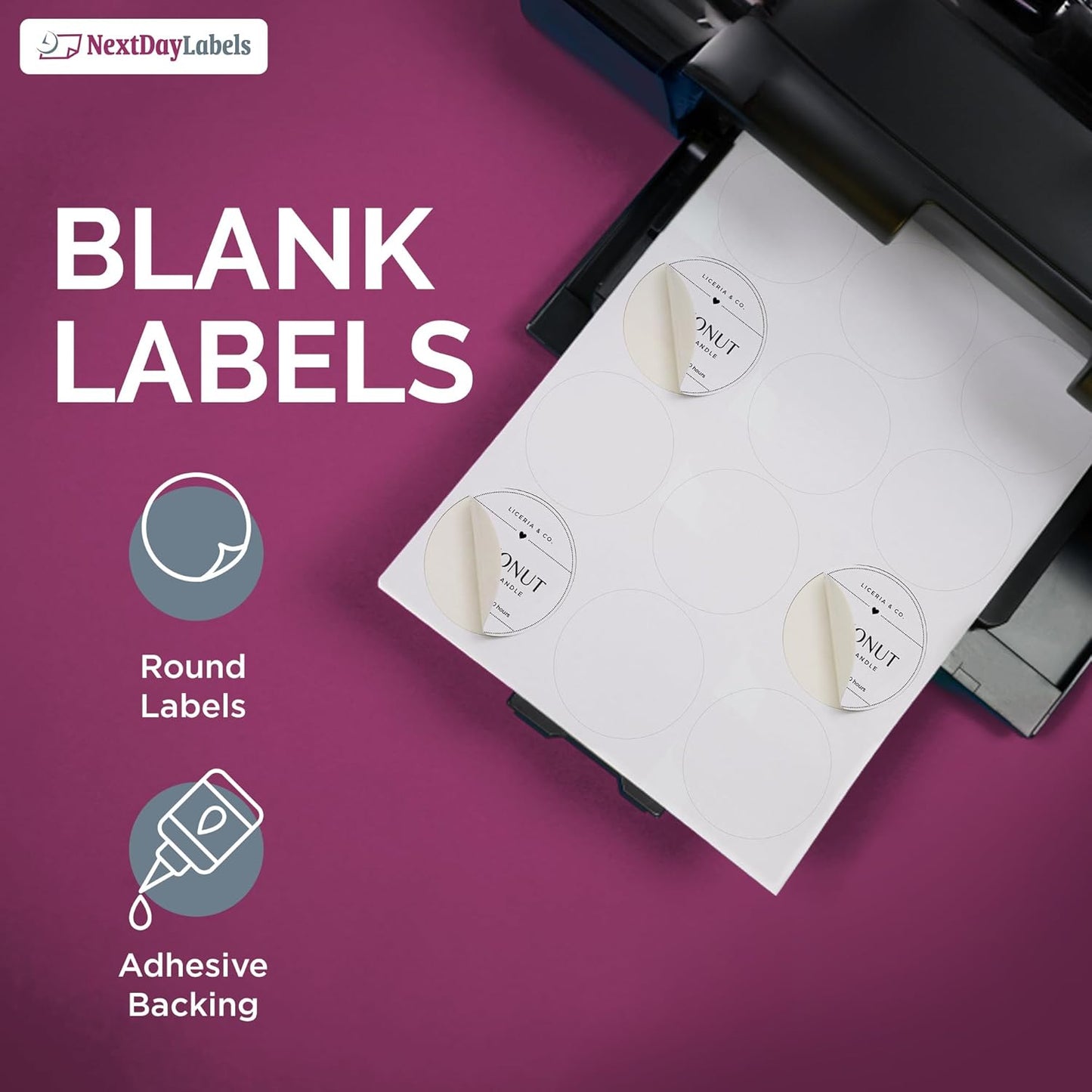 NextDayLabels 2.5 Inch Round Stickers for Printer - Matte White Blank Laser/Inkjet Printer Labels - Circle Stickers (50 Sheets, 720 Labels)