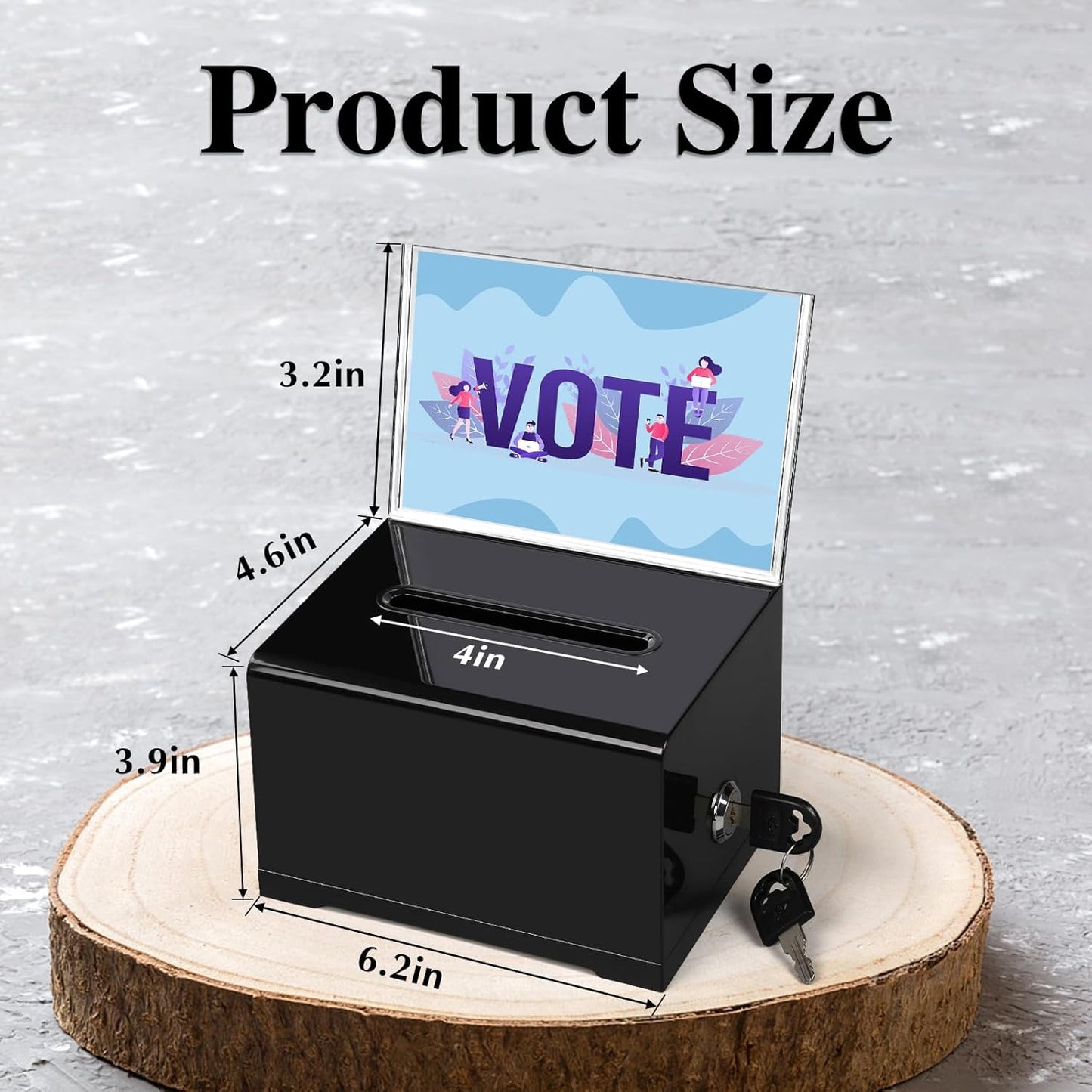 VOISEN Acrylic Donation Box with Lock, Black Ballot Box with Sign Holder, 2 Pack Suggestion Boxes for Fundraising, Donation, Bar, School Voting, 6.2x4.6x3.9 Inch