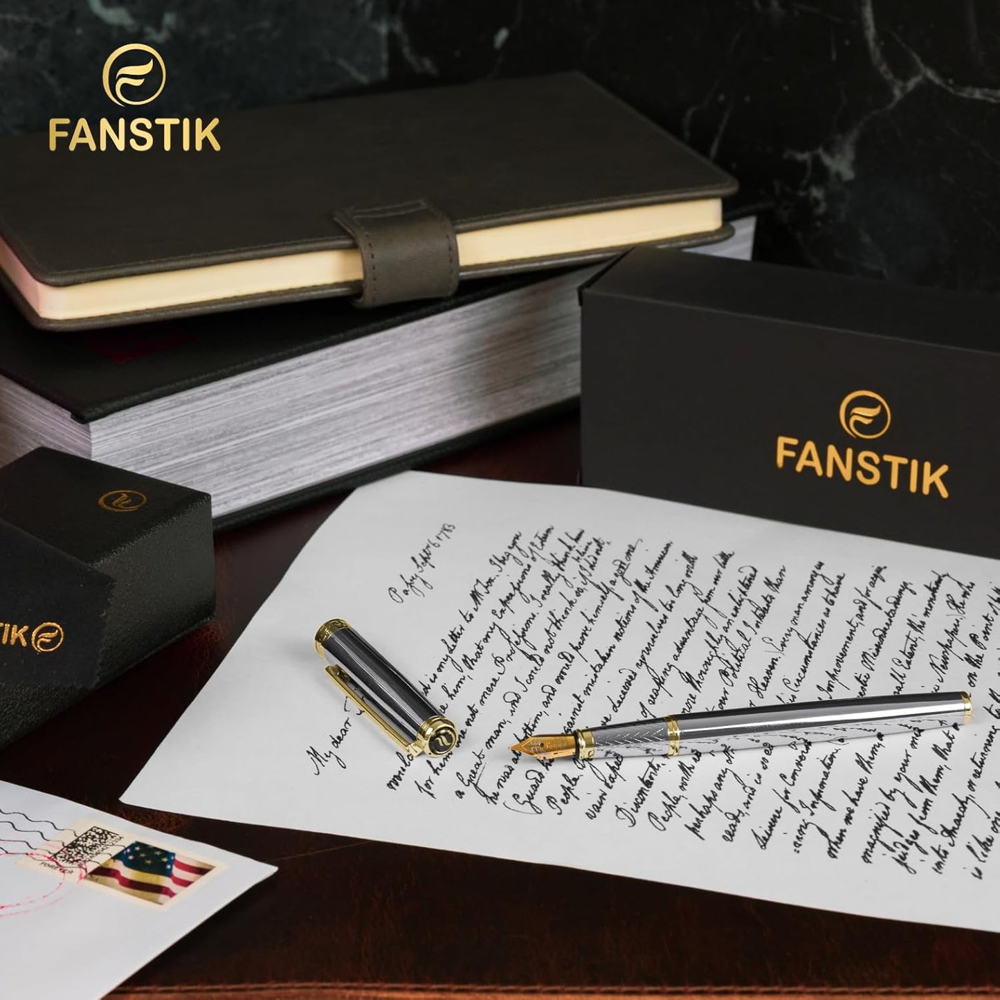 Customized Silver&Gold Luxury fountain pen (Made In USA) fancy gift set for women, Real 24K Gold Plating, Professional executive pen gift set for men (Lux Custom-fountain Silver-Gold)