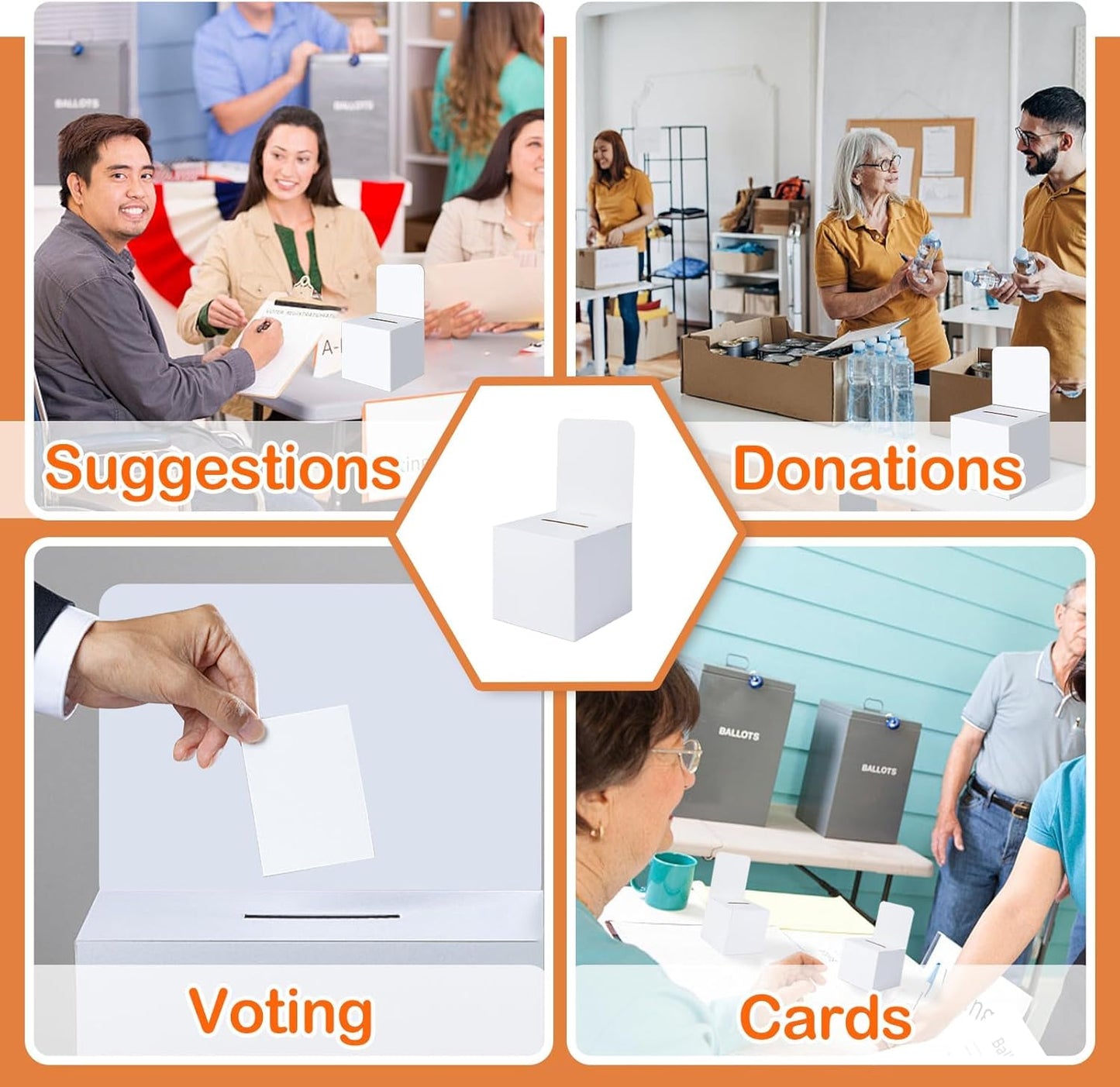 36 Pcs Ballot Boxes Suggestion Boxes Donation Box for Fundraising, Cardboard Raffle Box with Slot and Removable Header for Collecting Business Card Voting Contest (White)