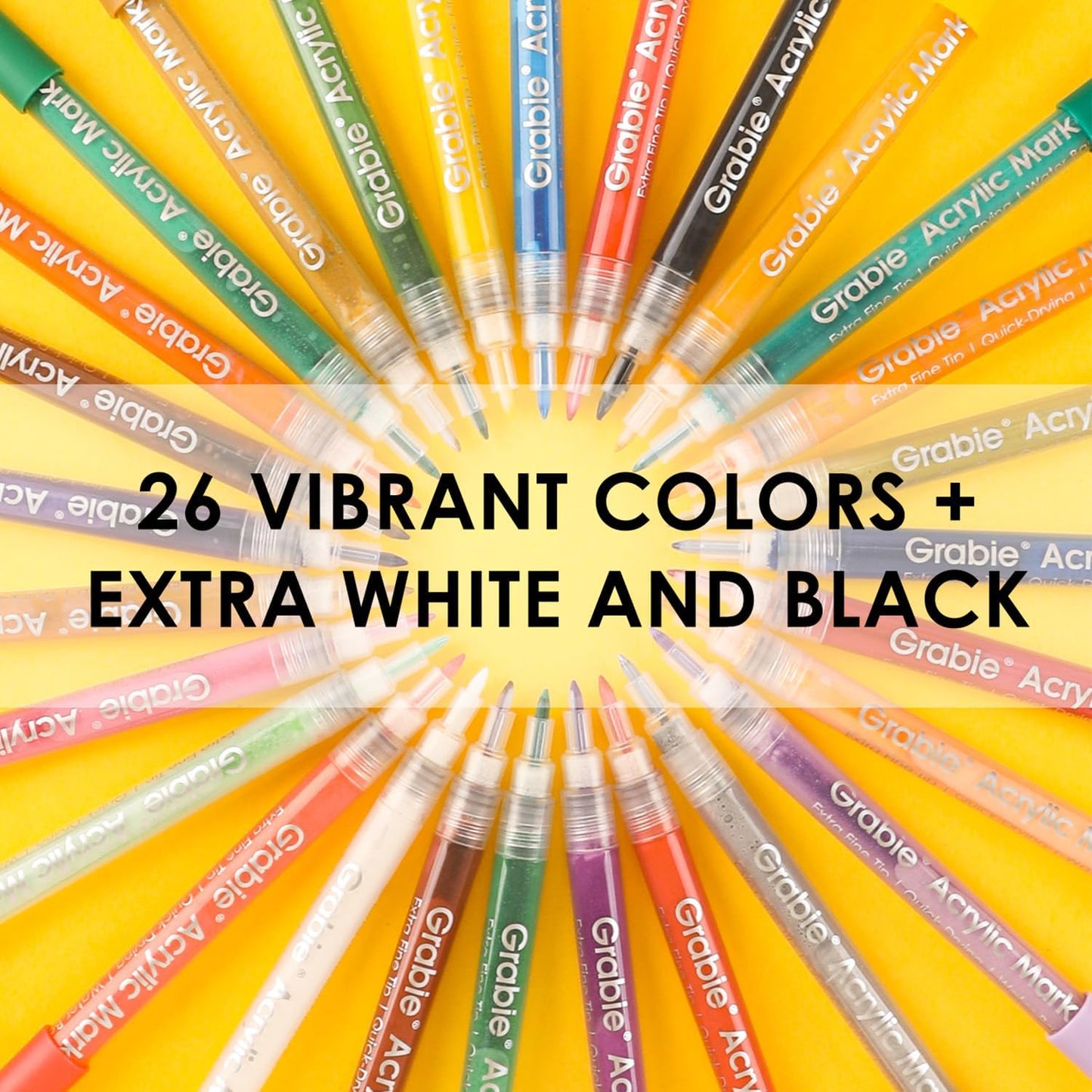 Grabie Acrylic Paint Pens Markers, 28 Colors, 0.7 mm, Extra Fine Tip Drawing Markers, Premium Paint Pens for Painting on Various Surface, Art Supplies