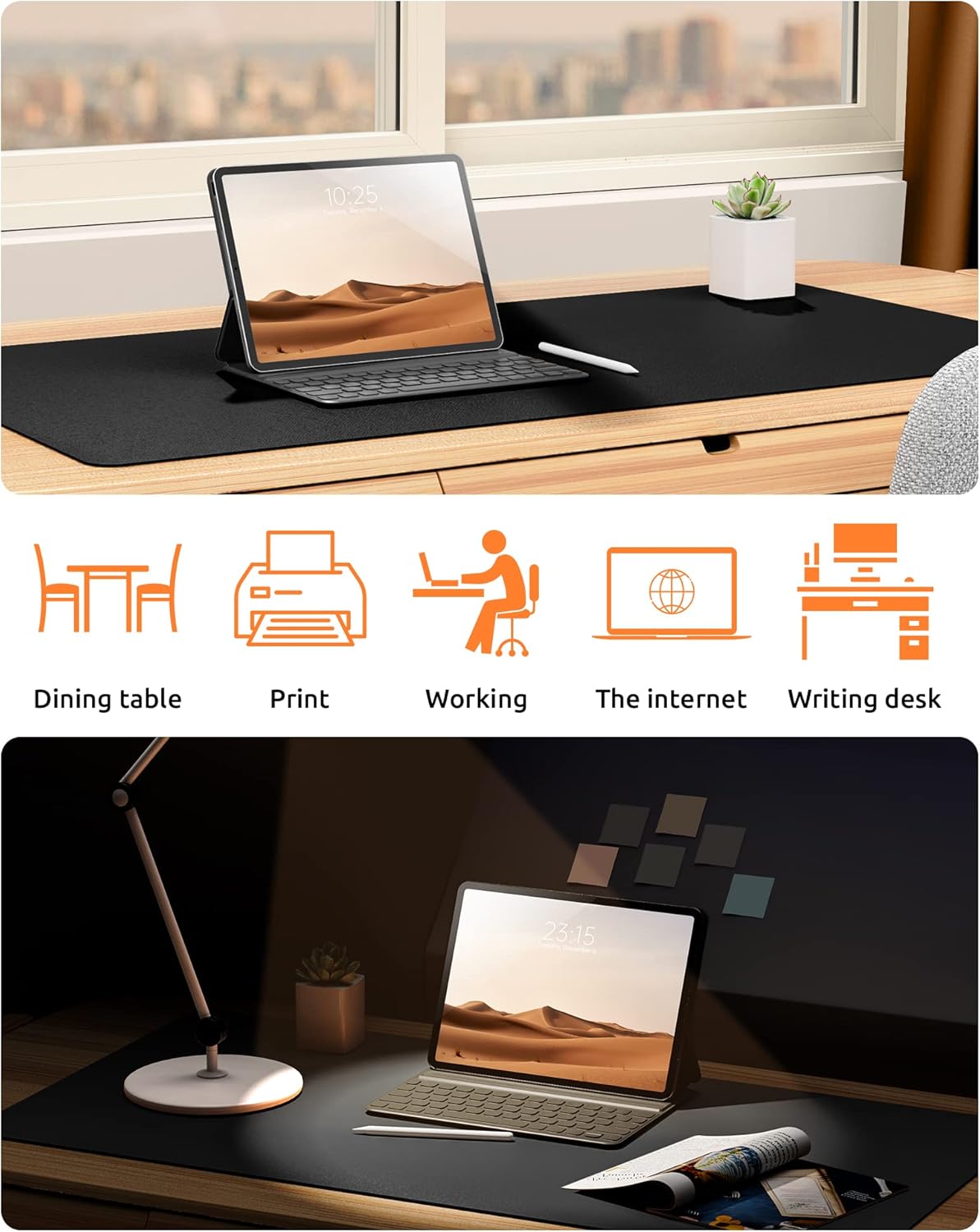 YSAGi Leather Desk Pad Protector, Office Desk Mat, Large Mouse Pad, Non-Slip PU Leather Desk Blotter, Laptop Desk Pad, Waterproof Desk Writing Pad for Office and Home (Black, 23.6" x 13.8")